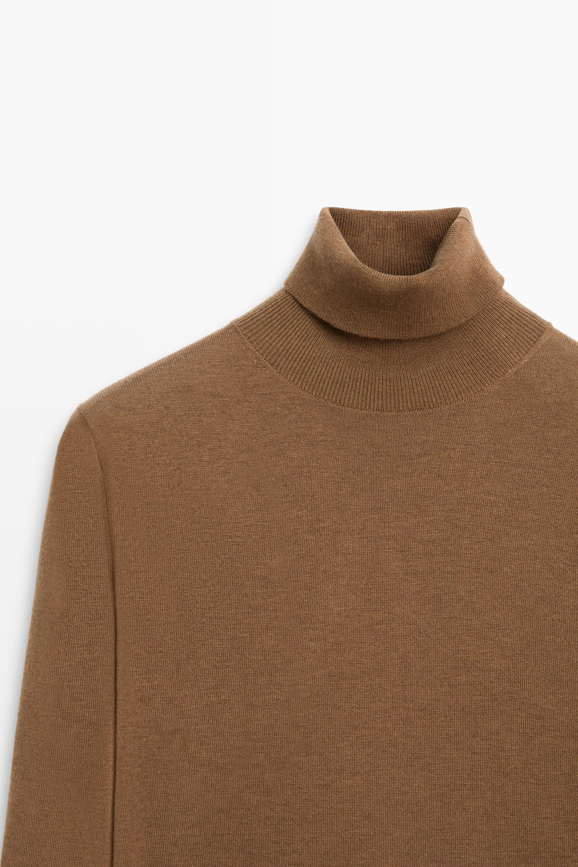 Wool-blend turtleneck knit sweater - TOFFEE