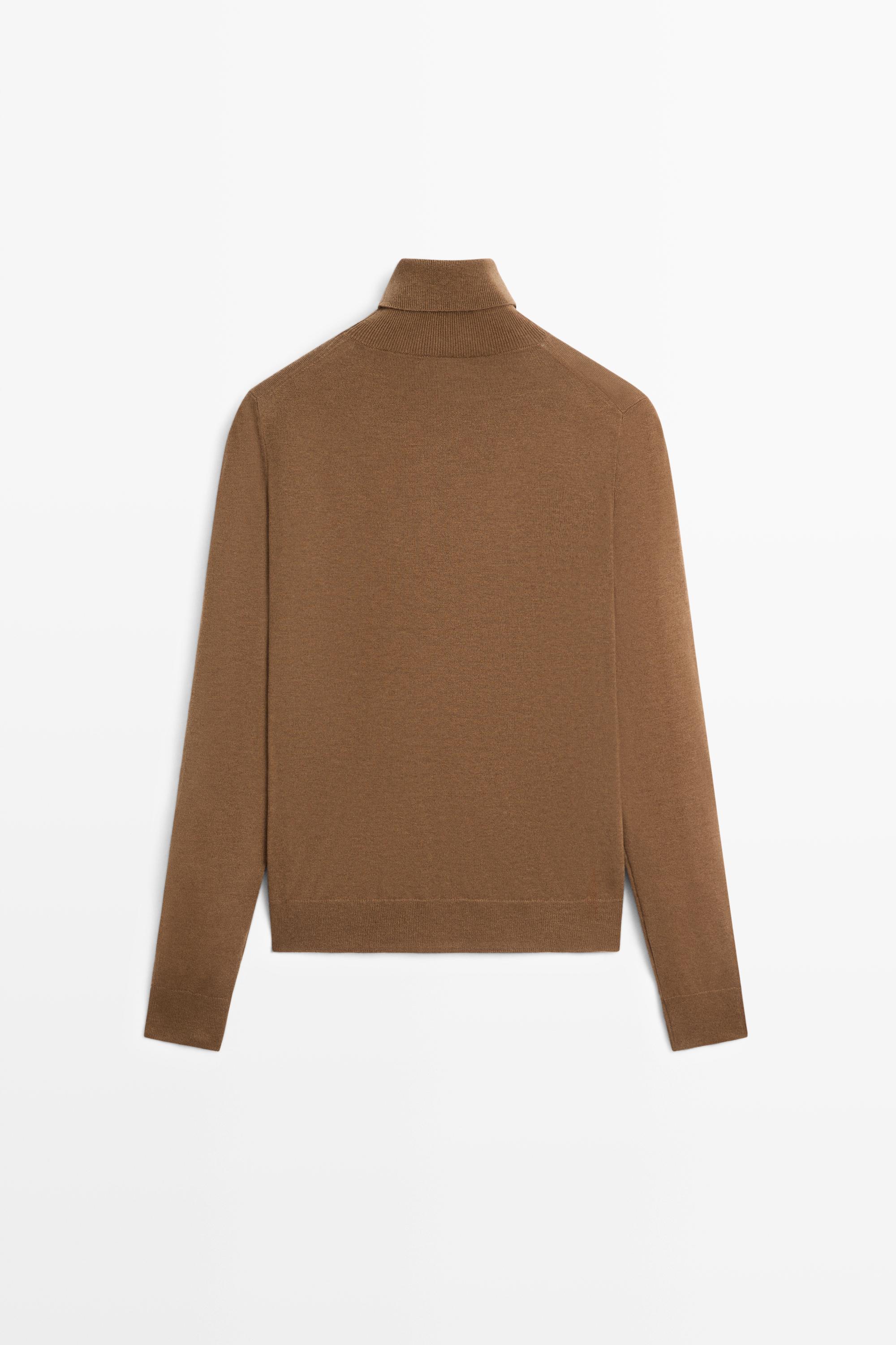 Wool-blend turtleneck knit sweater - TOFFEE