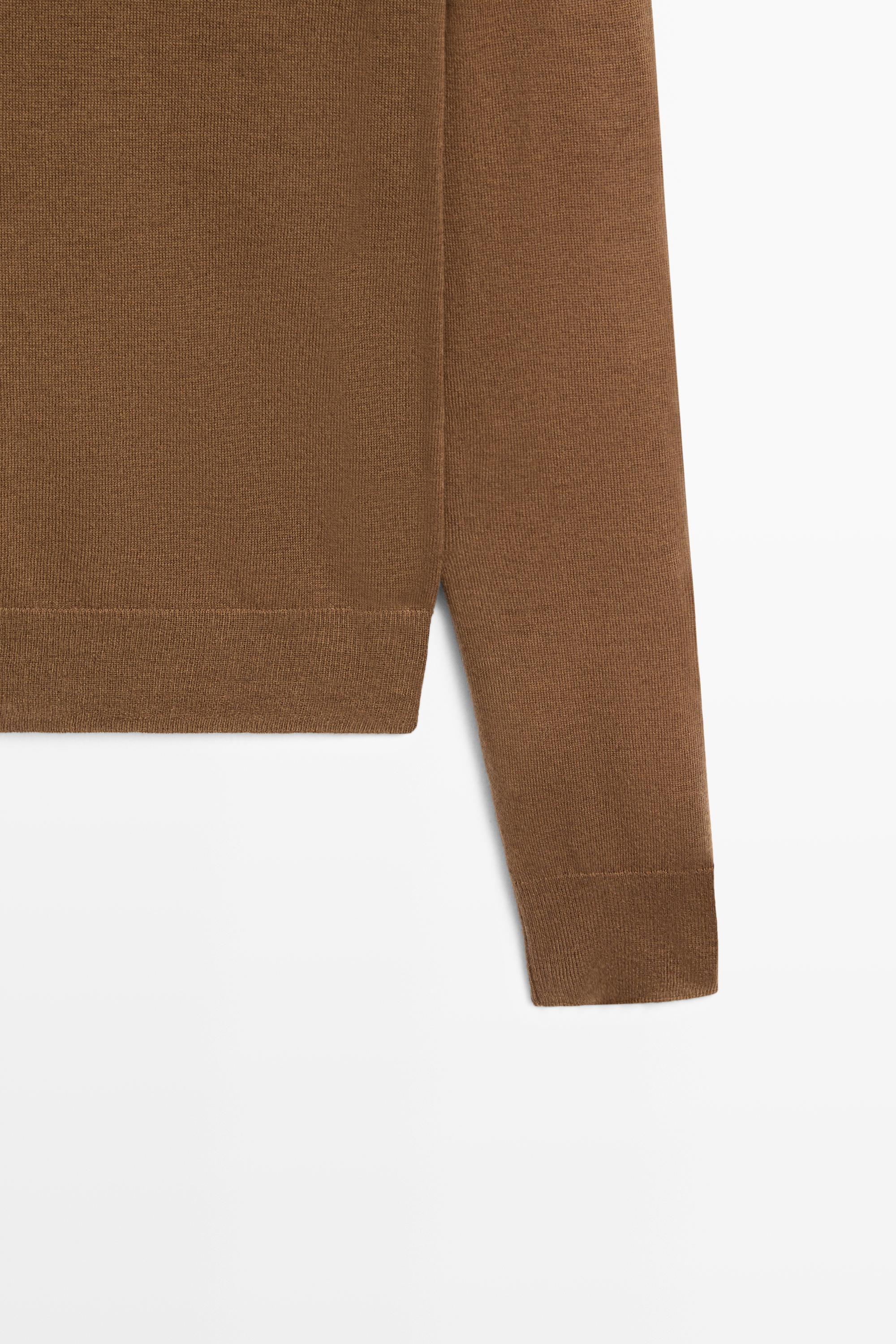 Wool-blend turtleneck knit sweater - TOFFEE