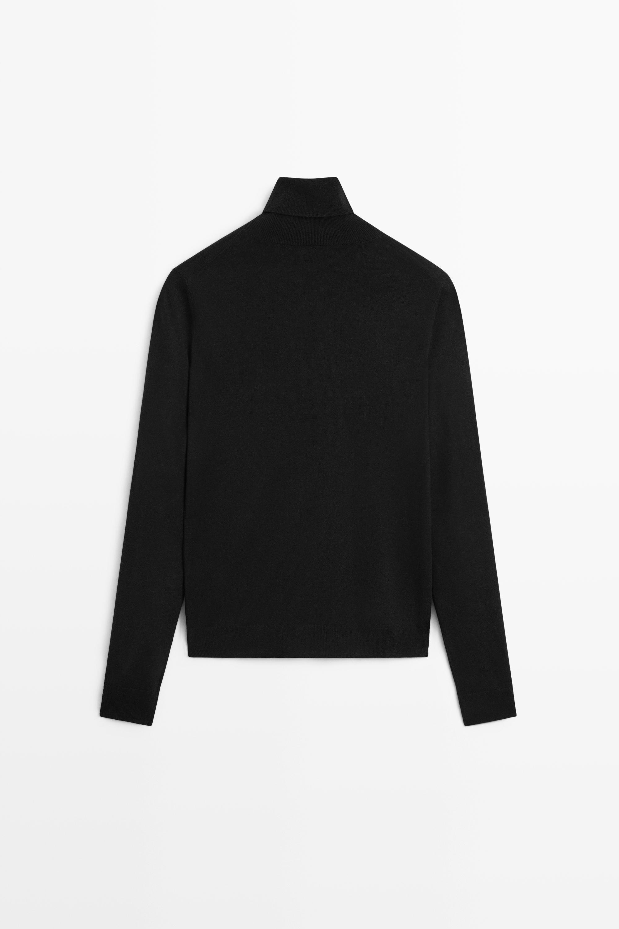 Wool-blend turtleneck knit sweater - BLACK