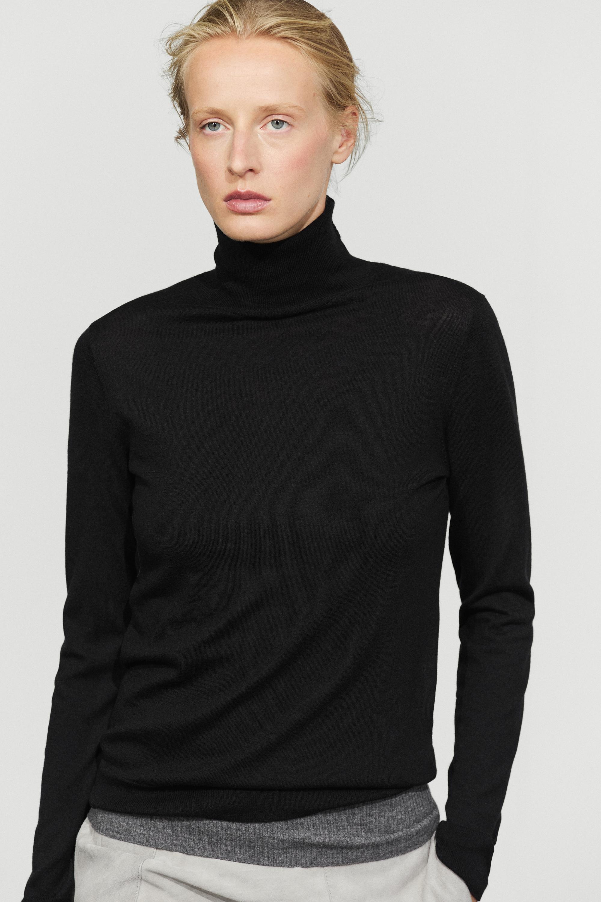 Wool-blend turtleneck knit sweater - BLACK