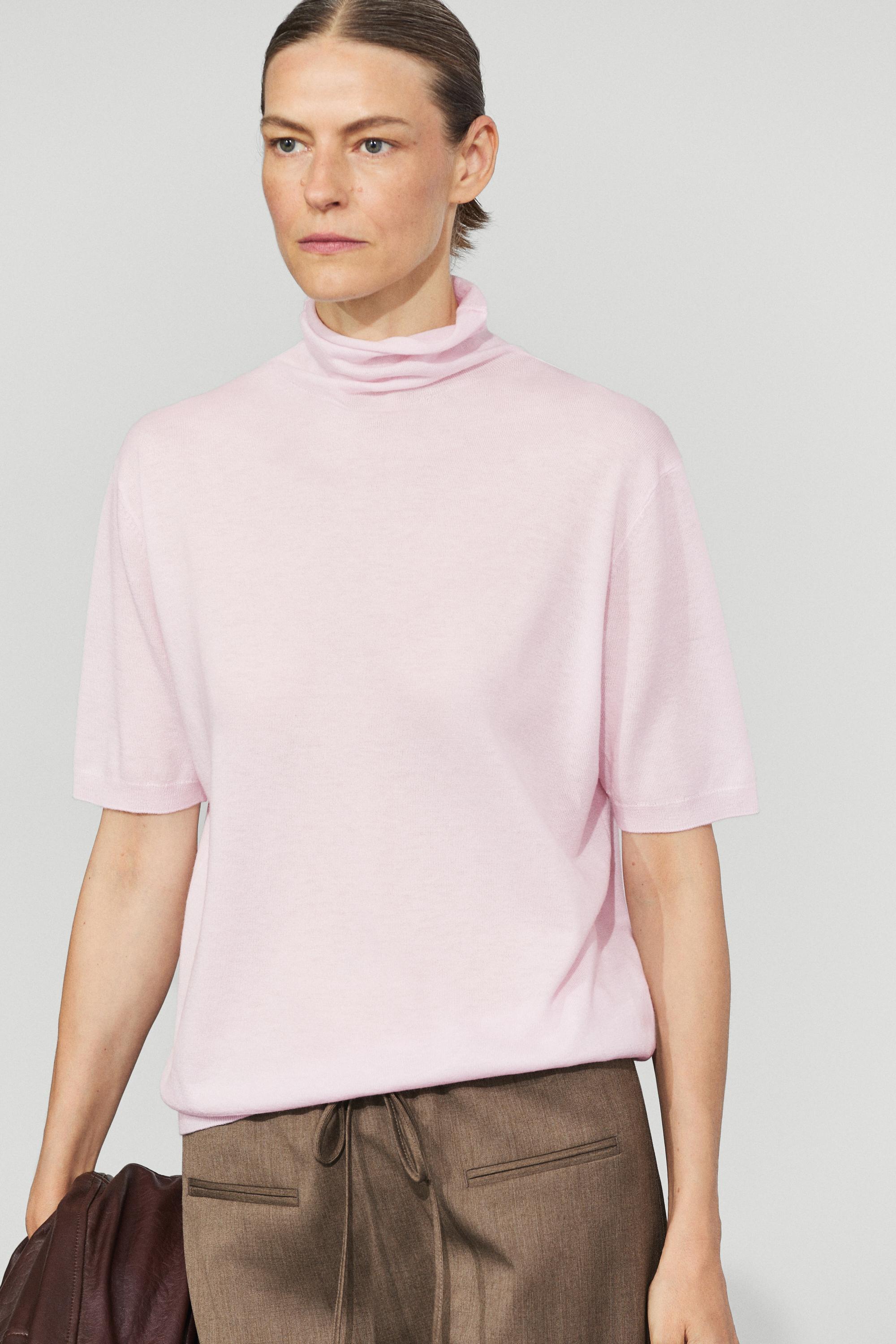 Wool blend turtleneck knit sweater - ROSE PINK