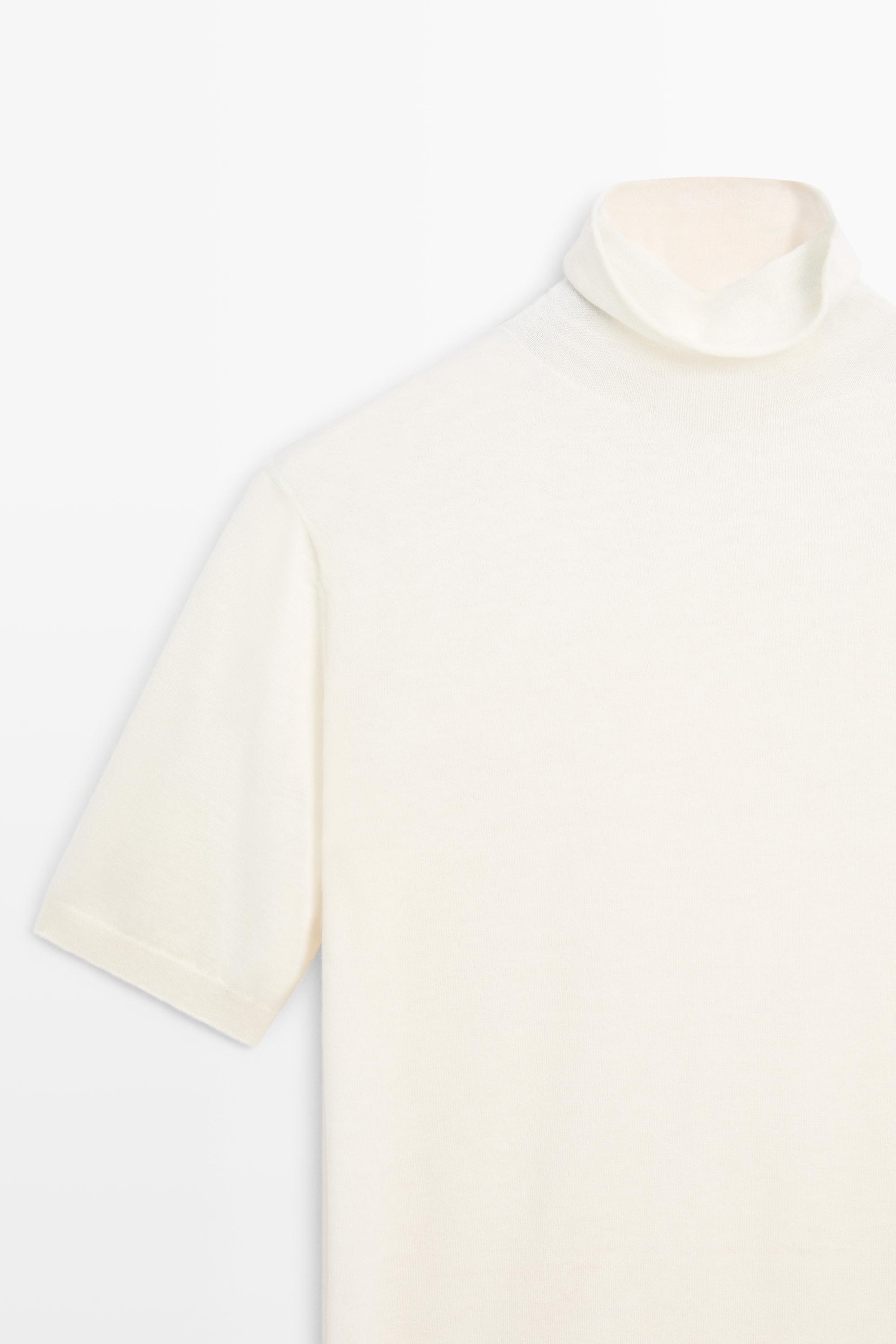 Wool blend turtleneck knit sweater - CREAM