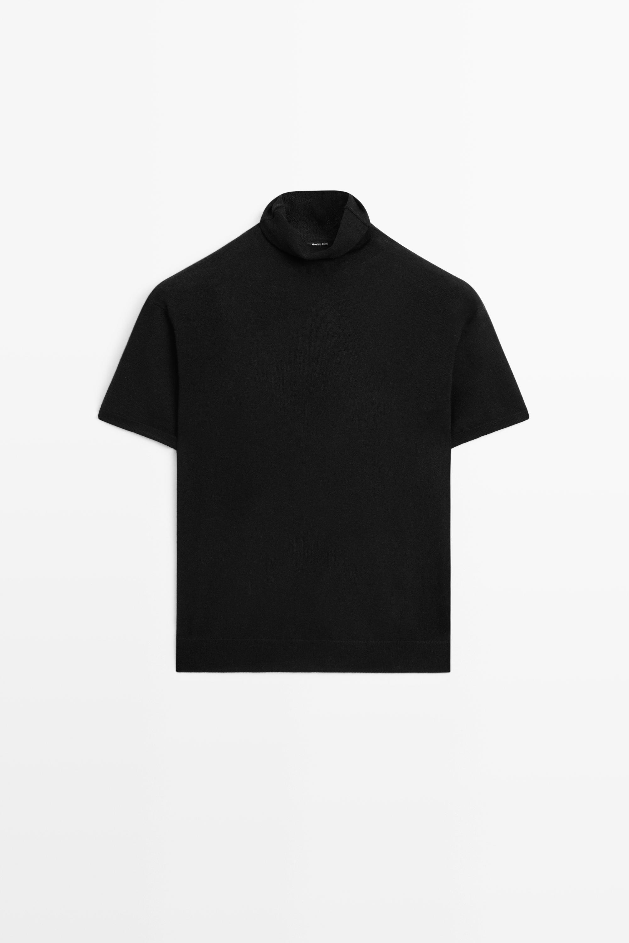 Wool blend turtleneck knit sweater - BLACK
