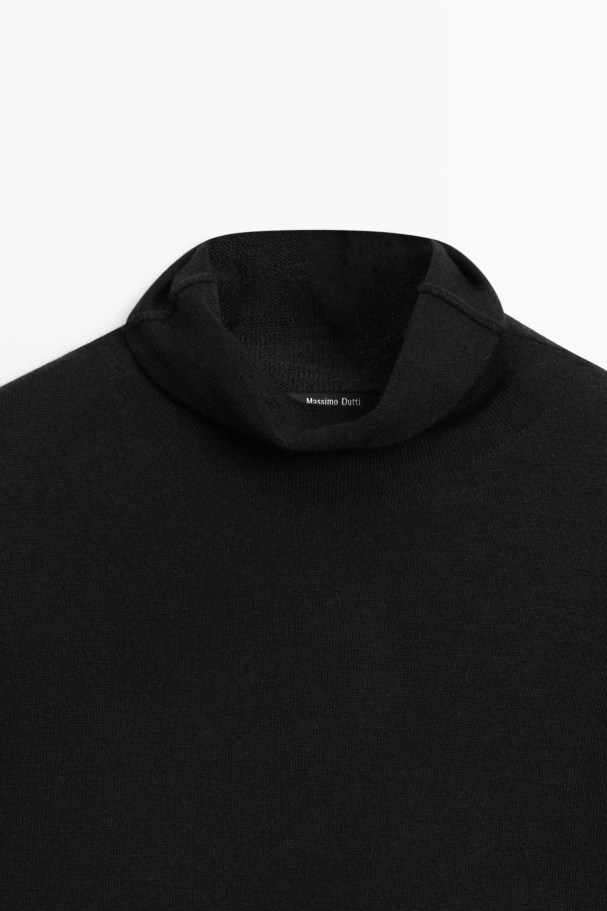 Wool blend turtleneck knit sweater - BLACK