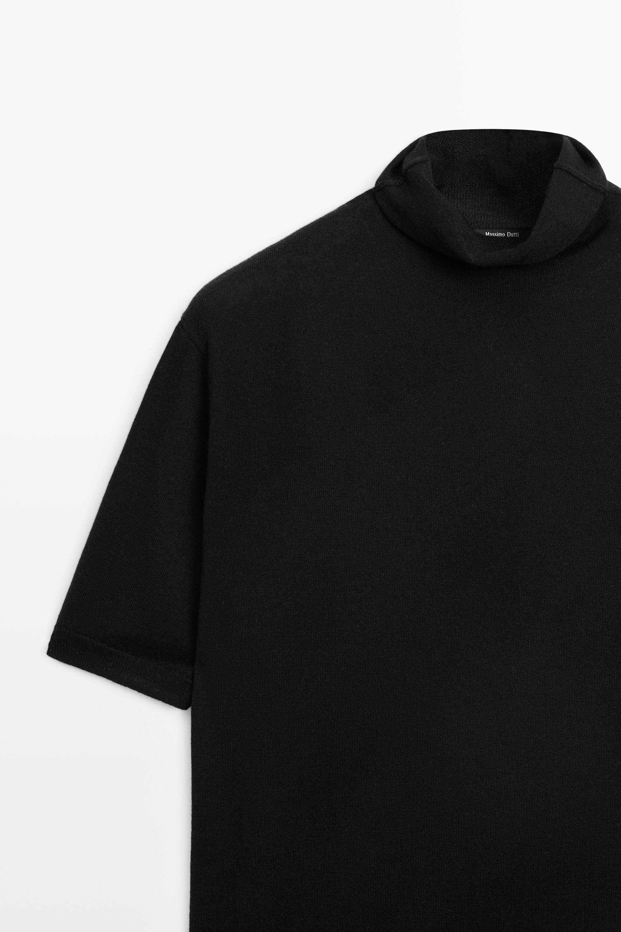 Wool blend turtleneck knit sweater - BLACK