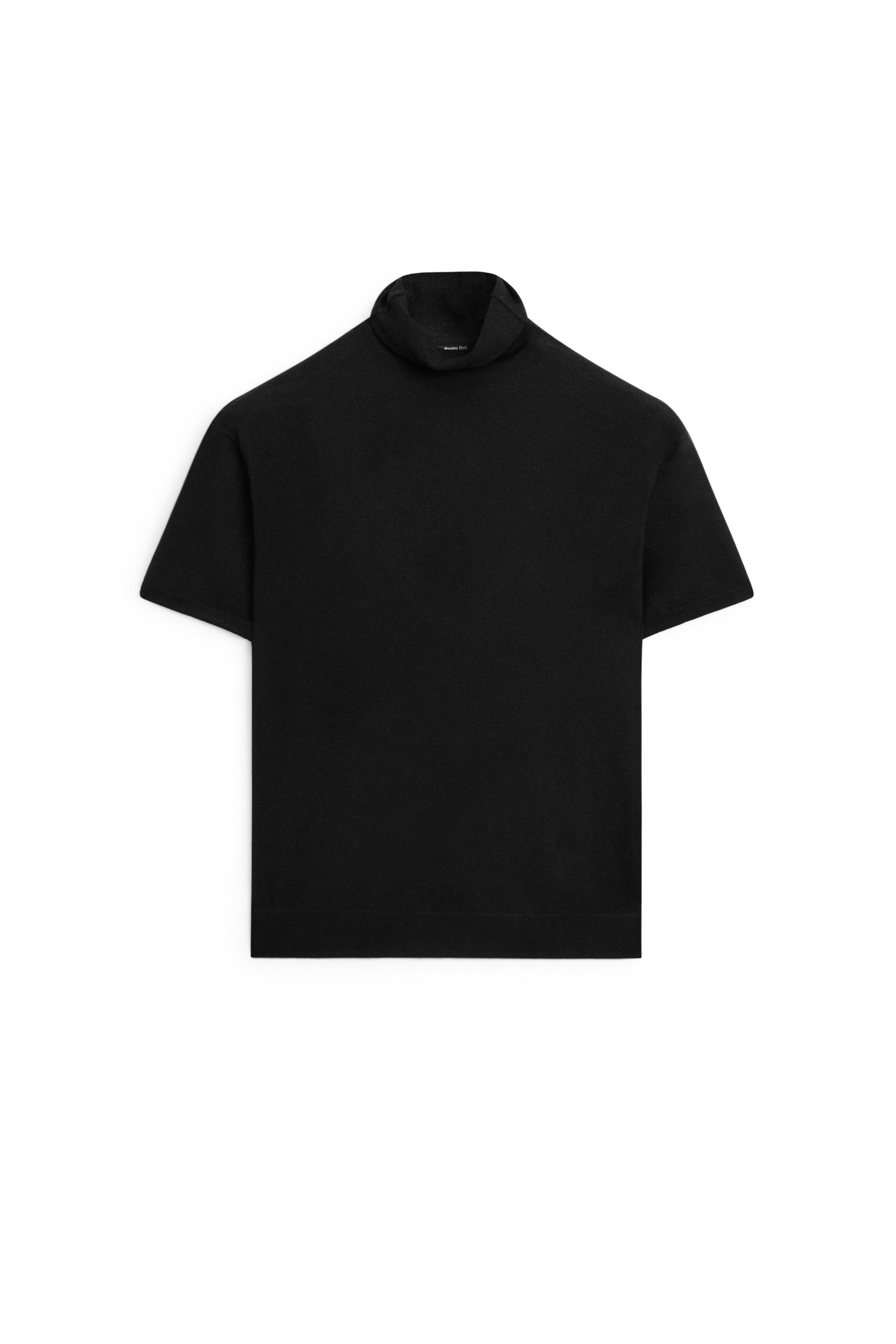 Wool blend turtleneck knit sweater - BLACK
