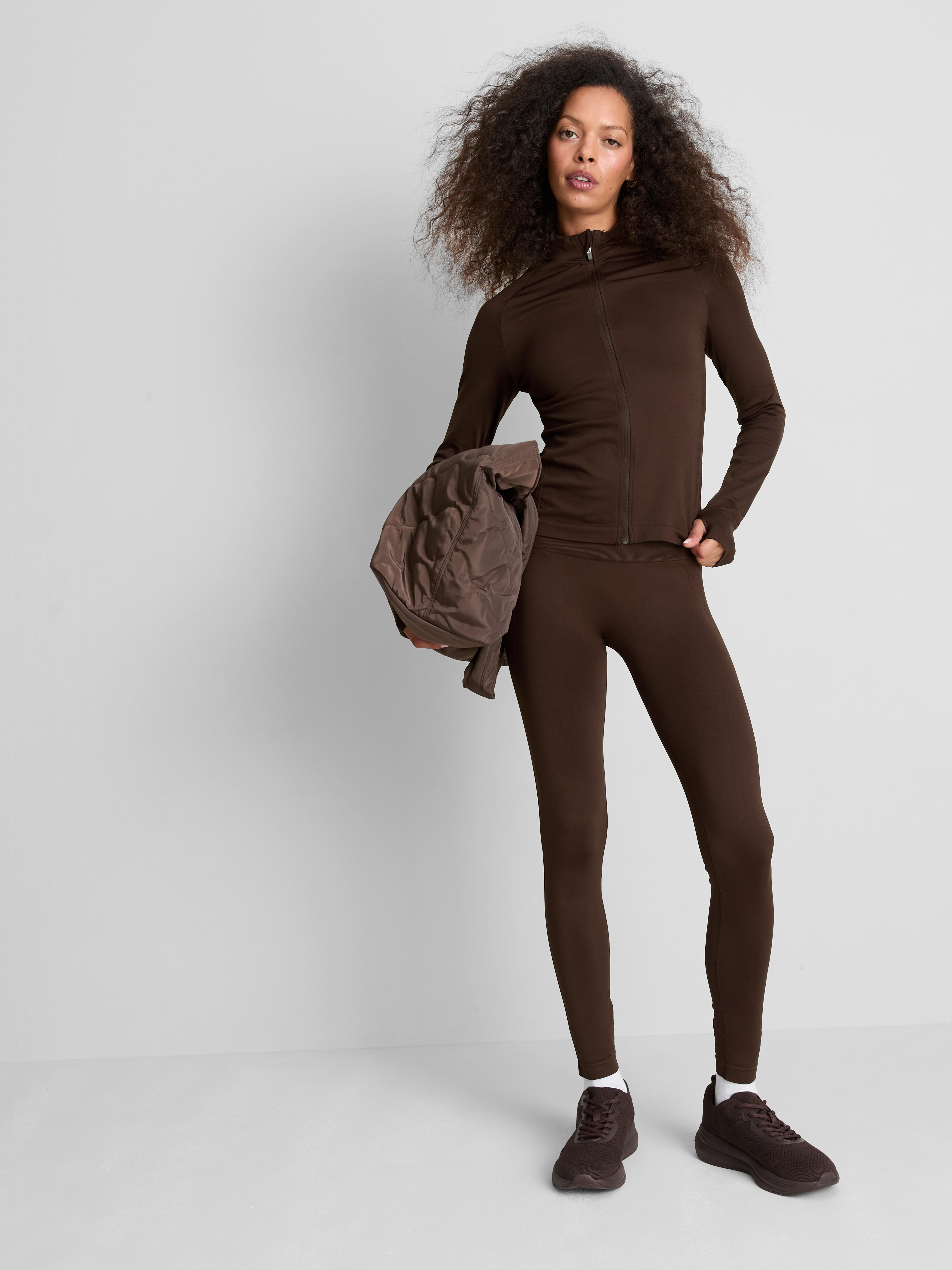 Seamless Zip Through Active Jacket - Chocolate