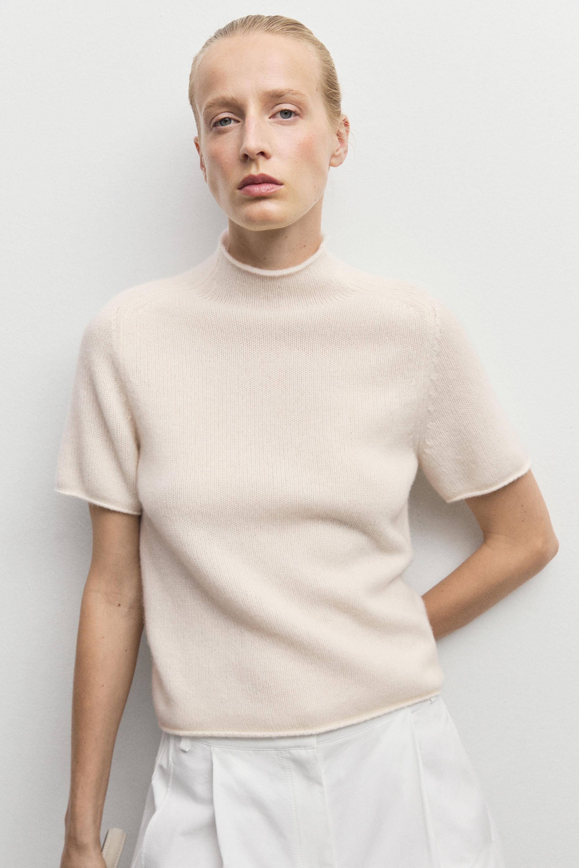 100% Cashmere Mock Turtleneck Sweater - CREAM