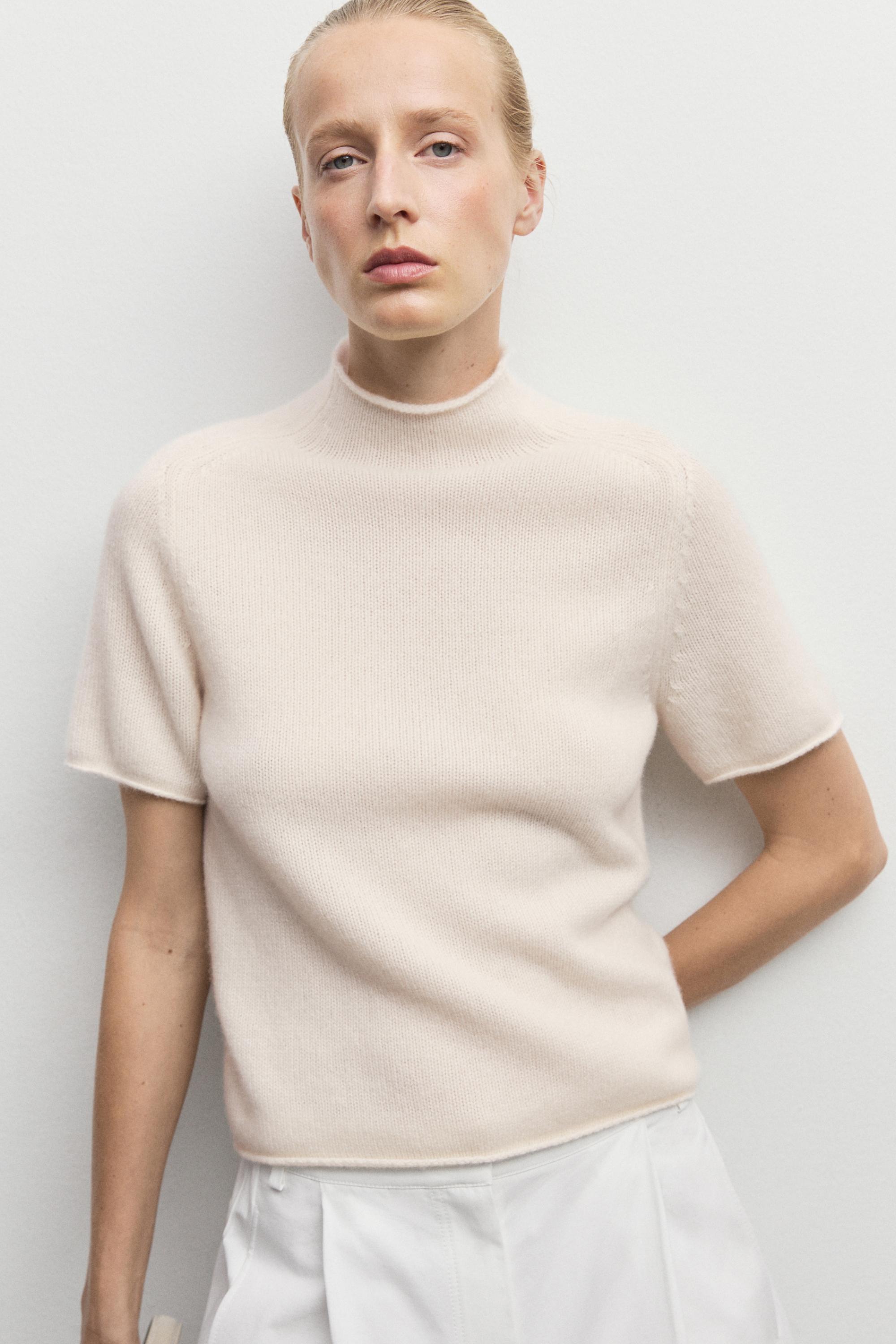 100% Cashmere Mock Turtleneck Sweater - CREAM