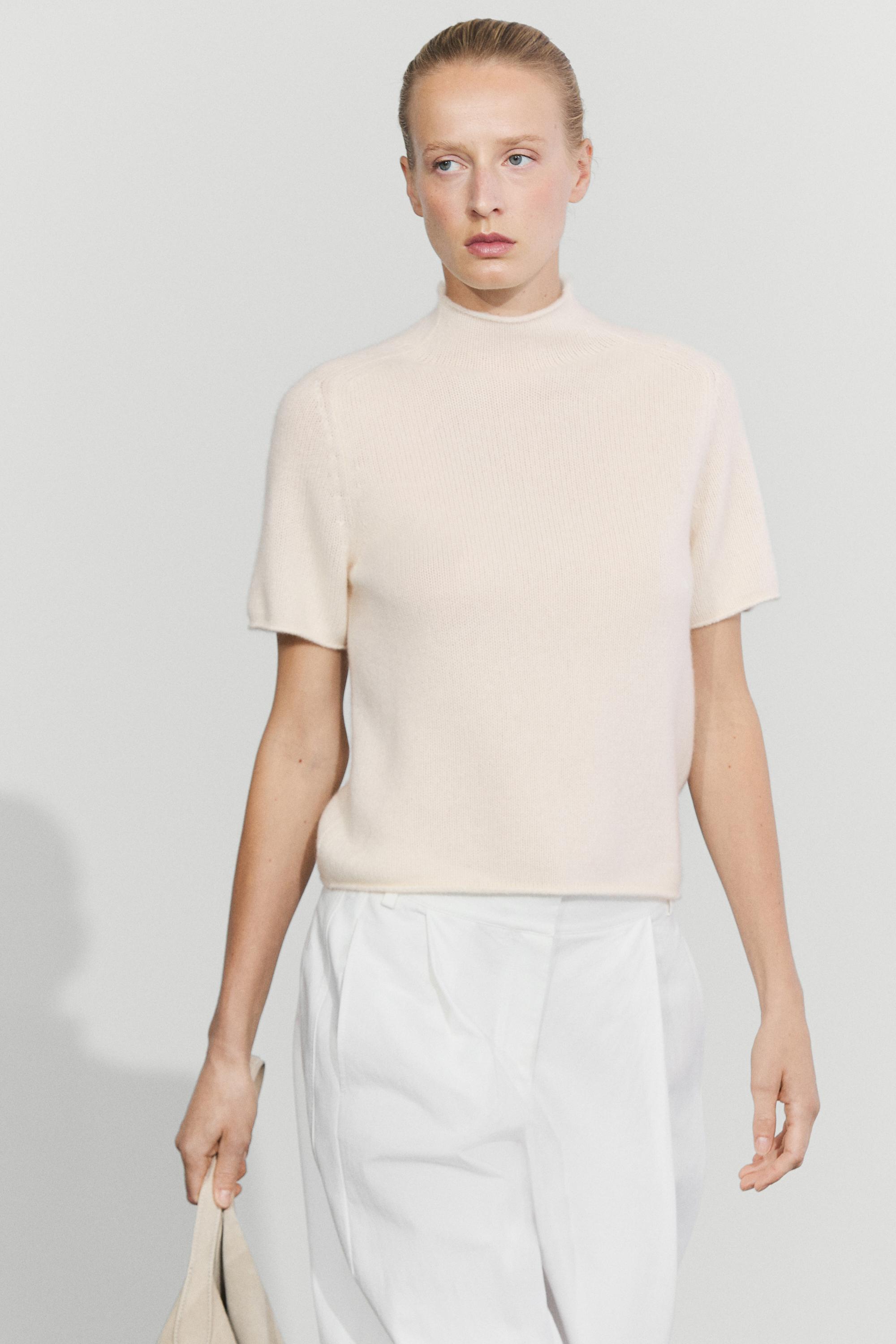 100% Cashmere Mock Turtleneck Sweater - CREAM
