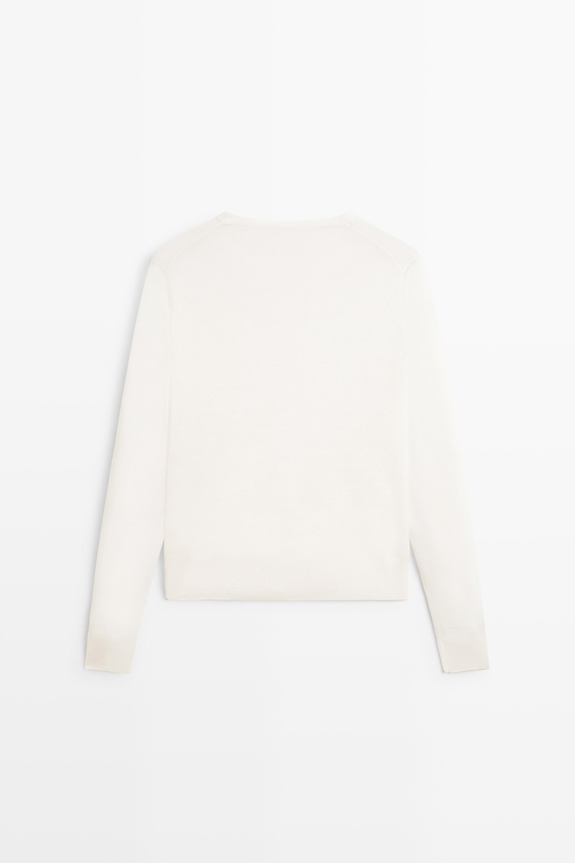 100% wool knit round neck sweater - CREAM