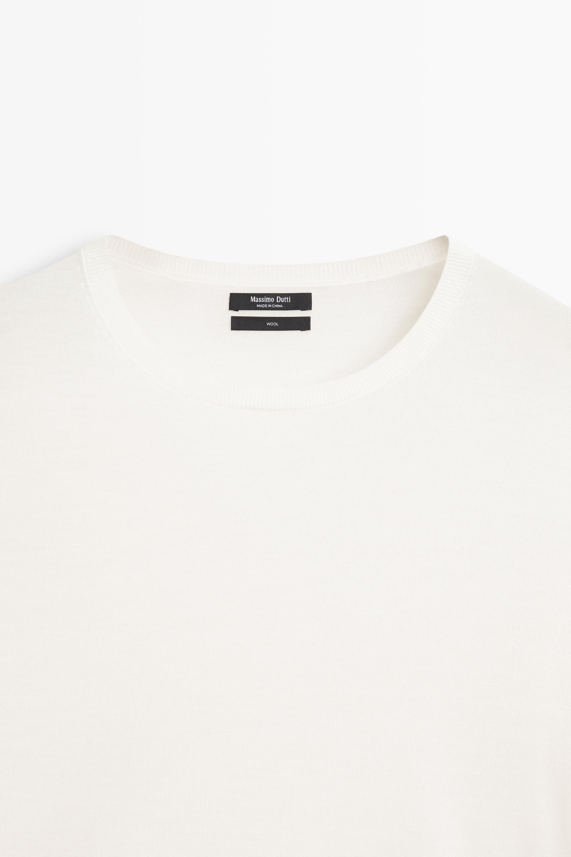 100% wool knit round neck sweater - CREAM