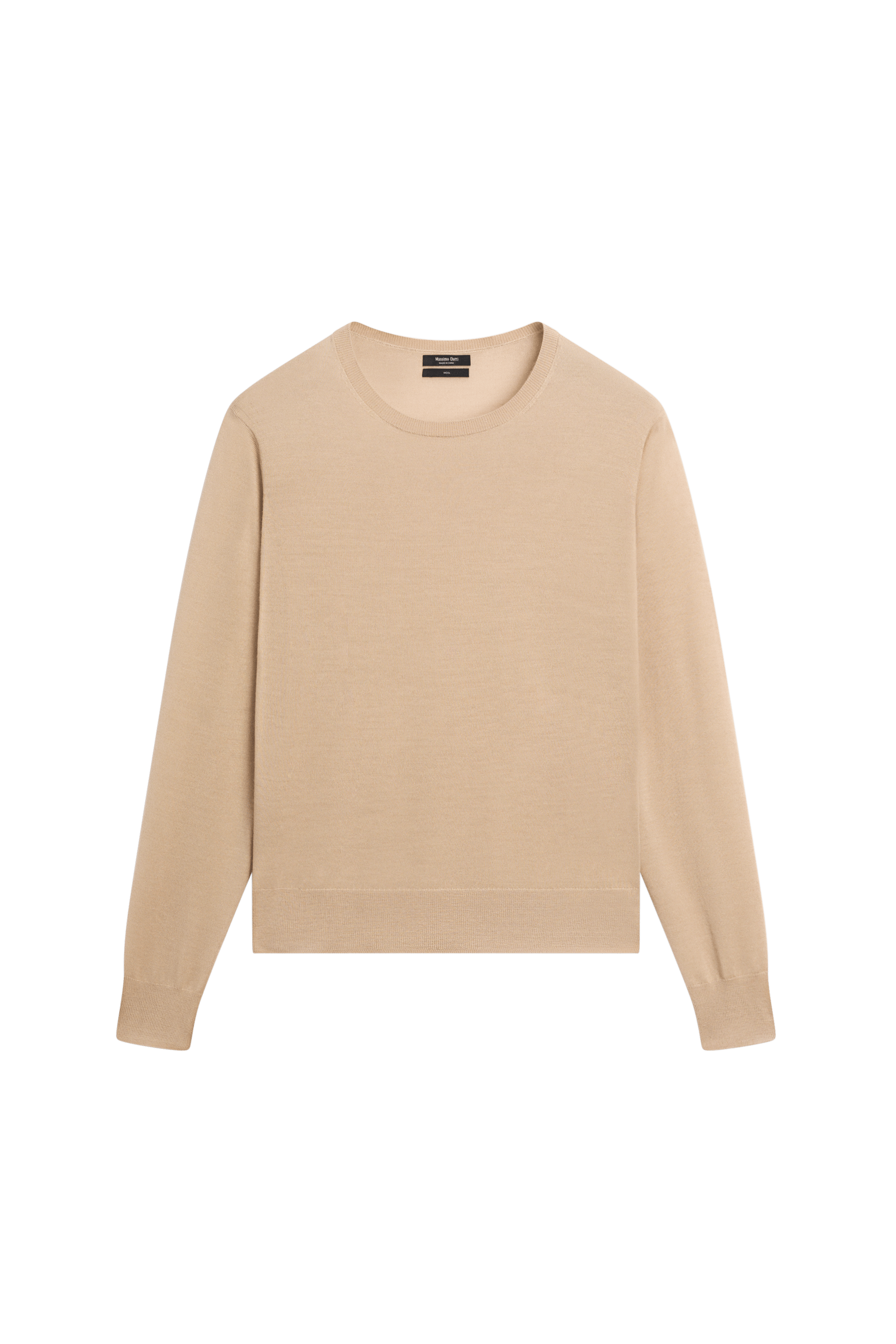100% wool knit round neck sweater - CAMEL