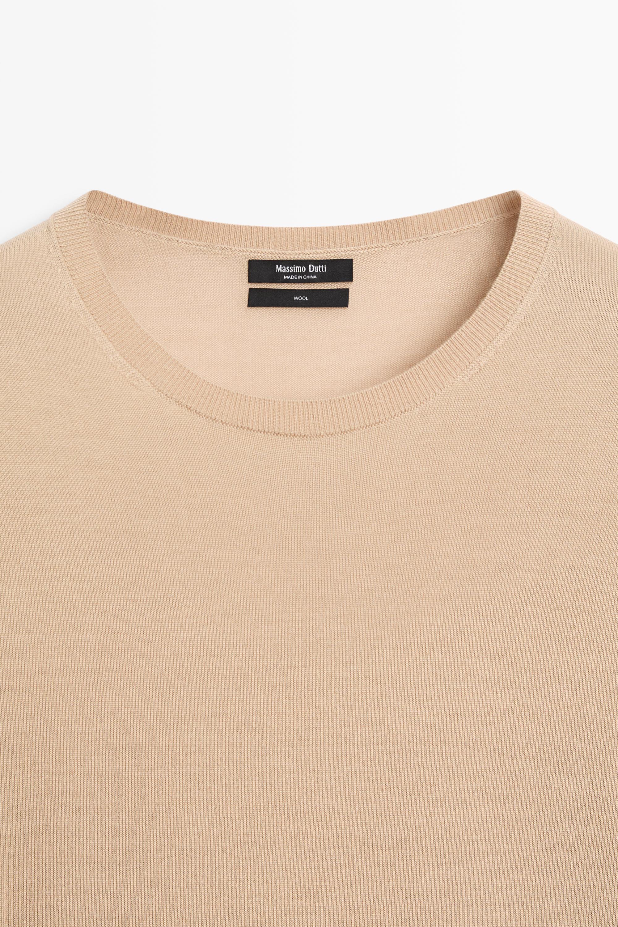 100% wool knit round neck sweater - CAMEL