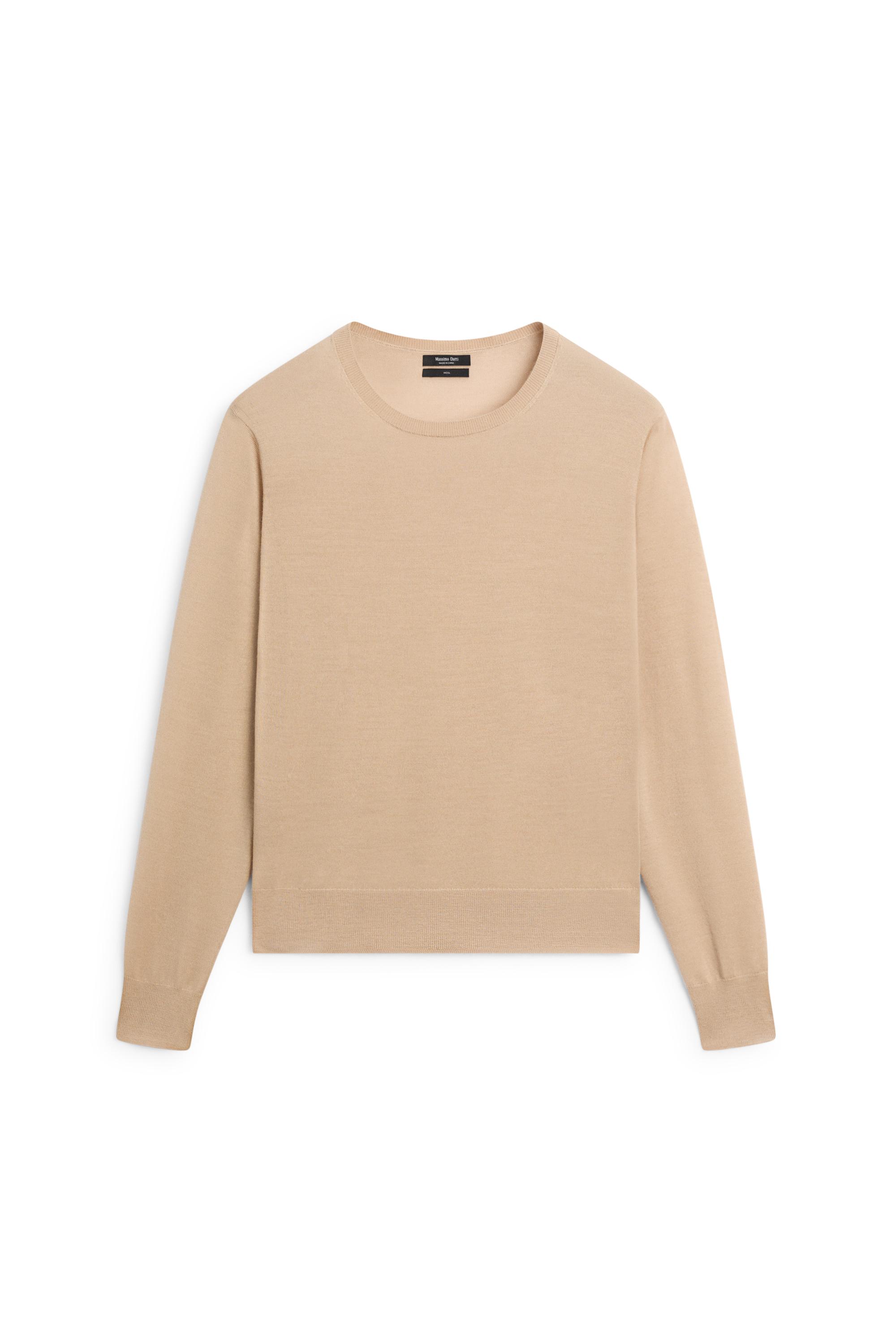 100% wool knit round neck sweater - CAMEL
