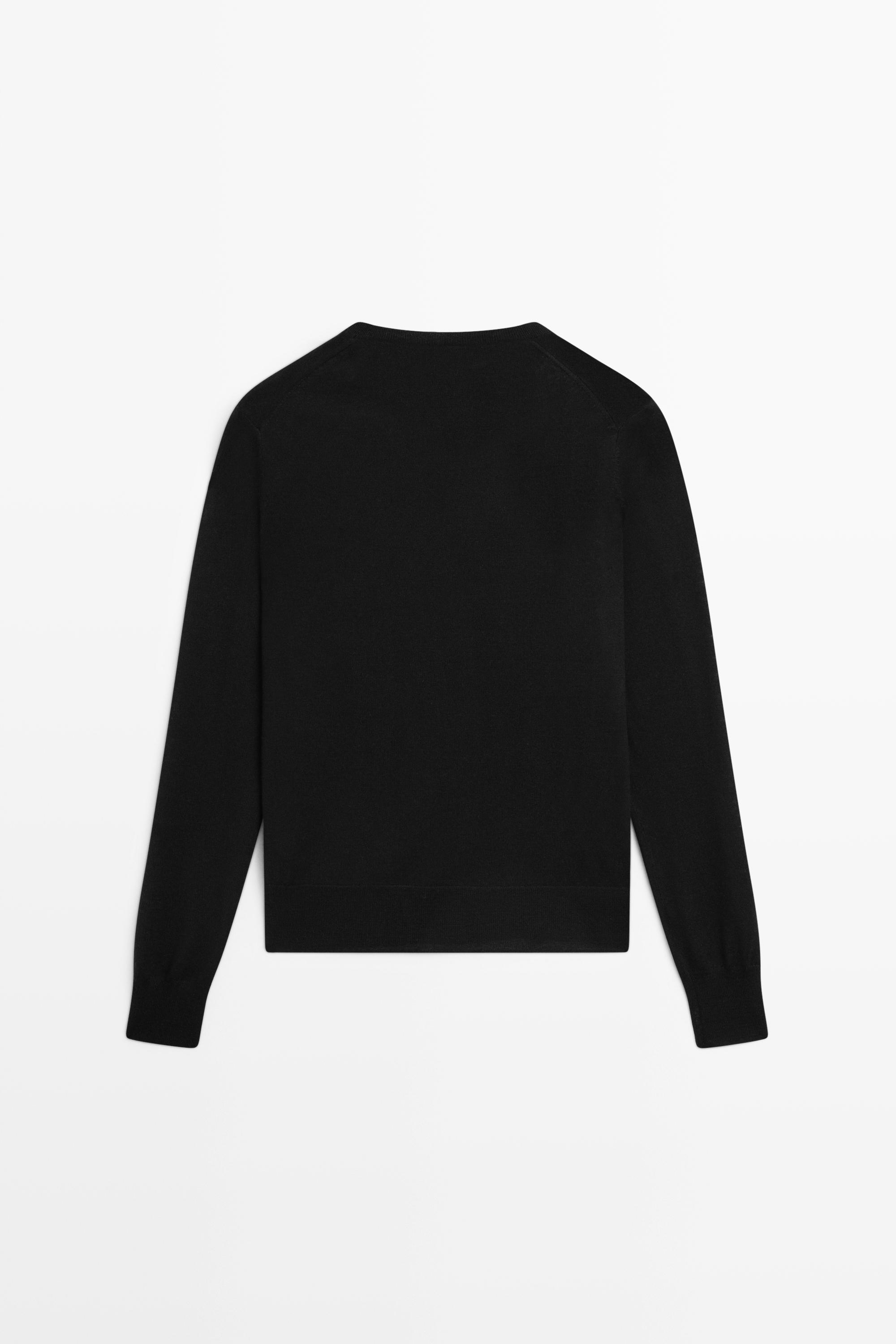 100% wool knit round neck sweater - BLACK