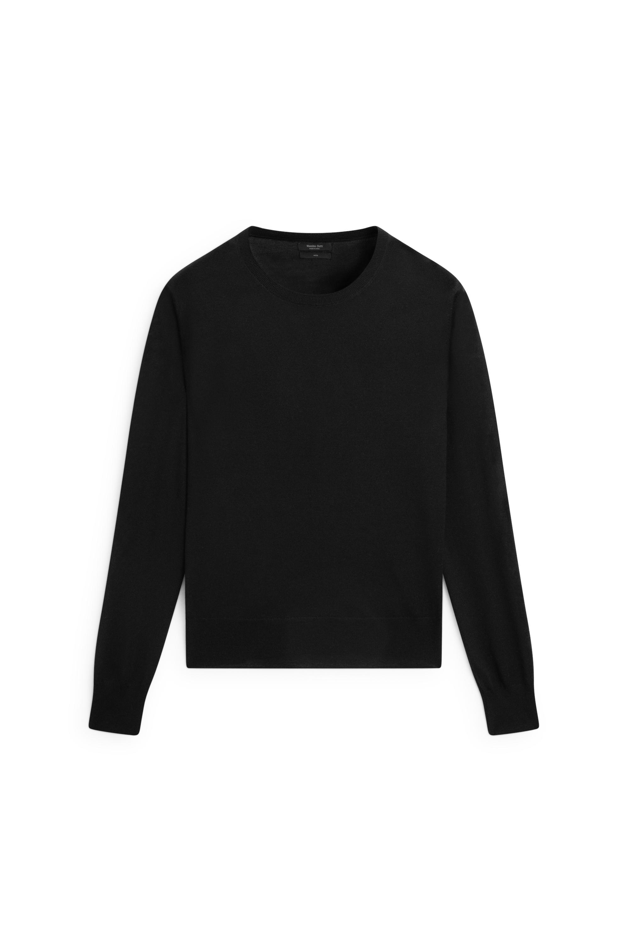 100% wool knit round neck sweater - BLACK