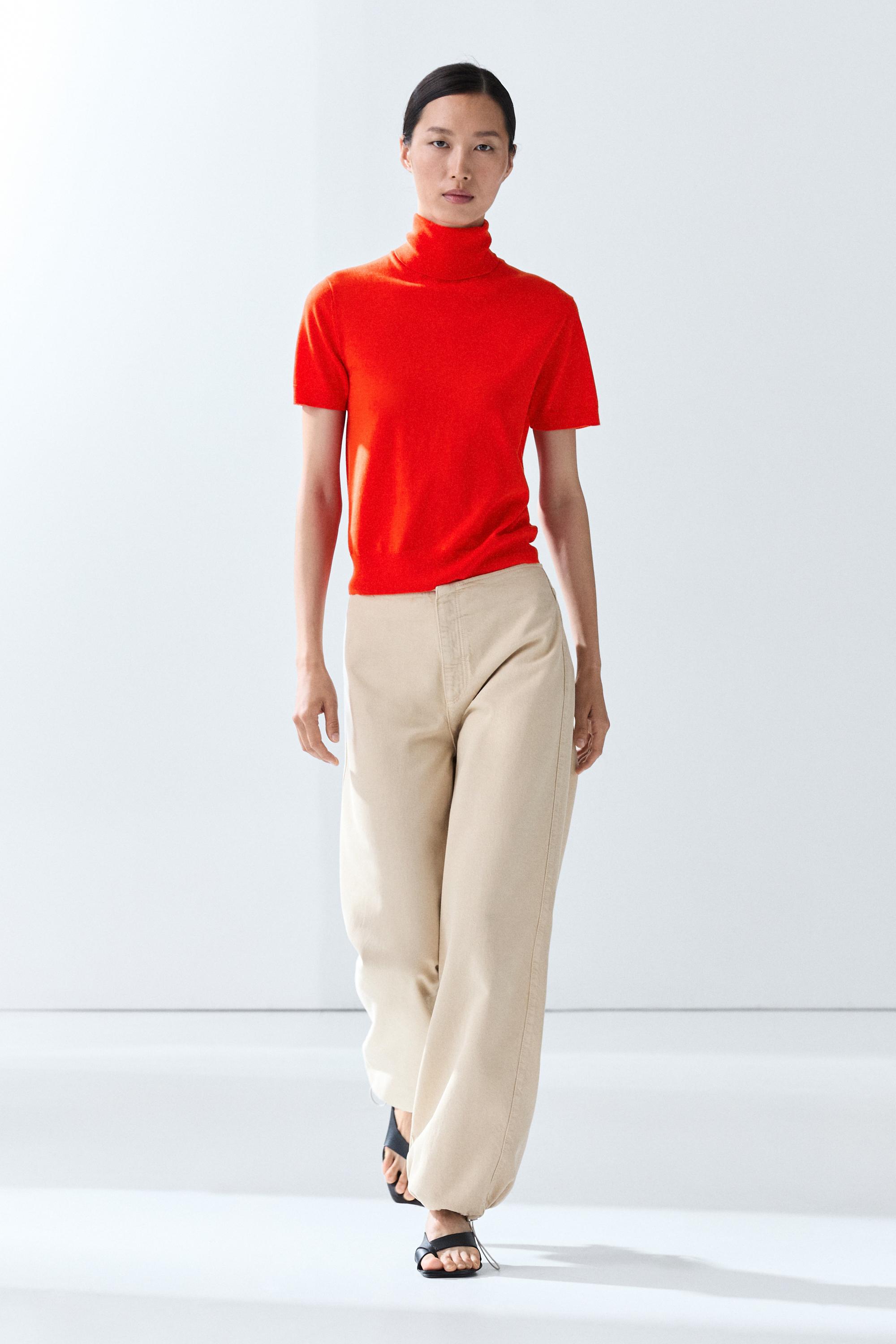 Turtleneck knit sweater - ORANGE