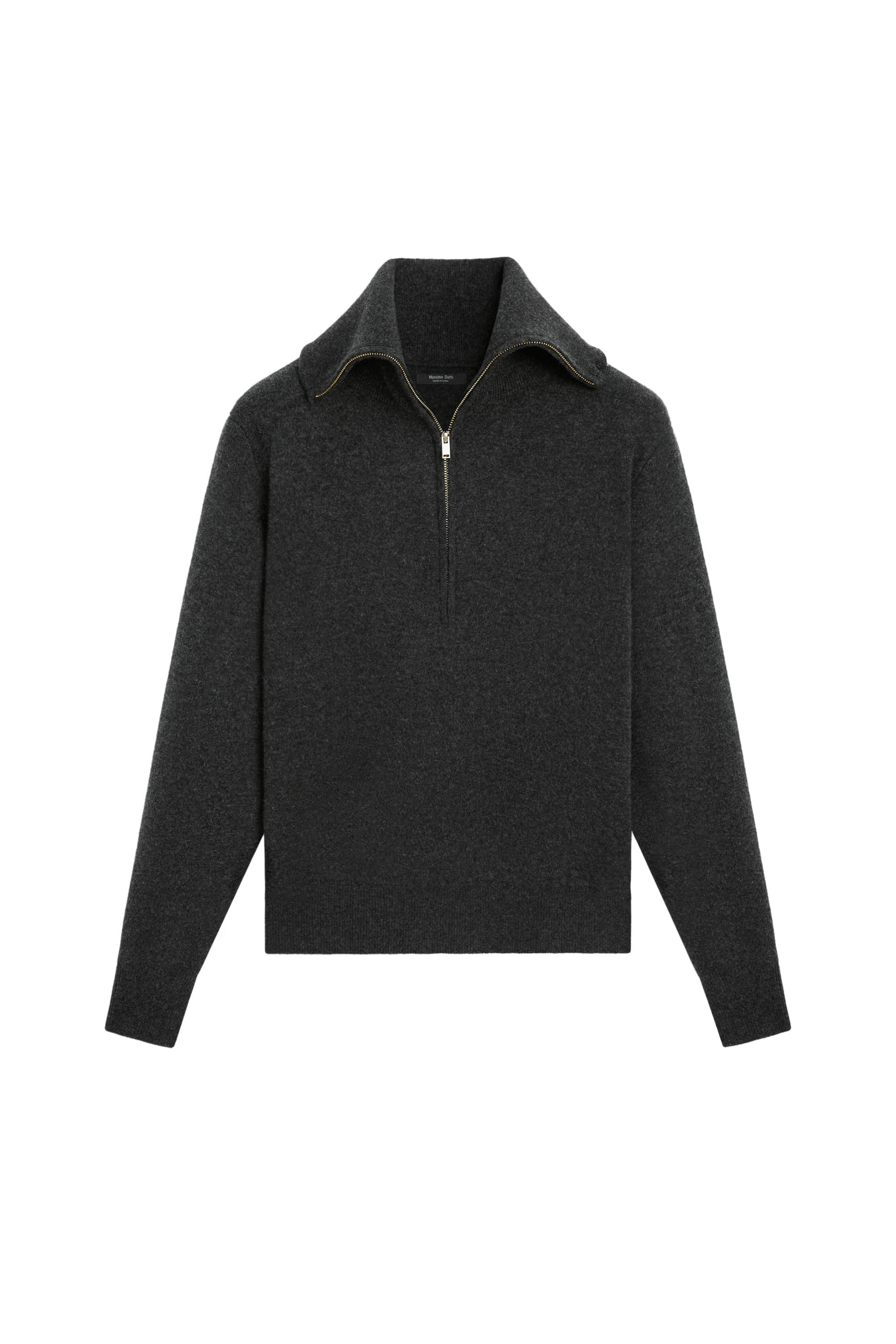 Wide collar zip-up knit sweater - ANTHRACITE GREY