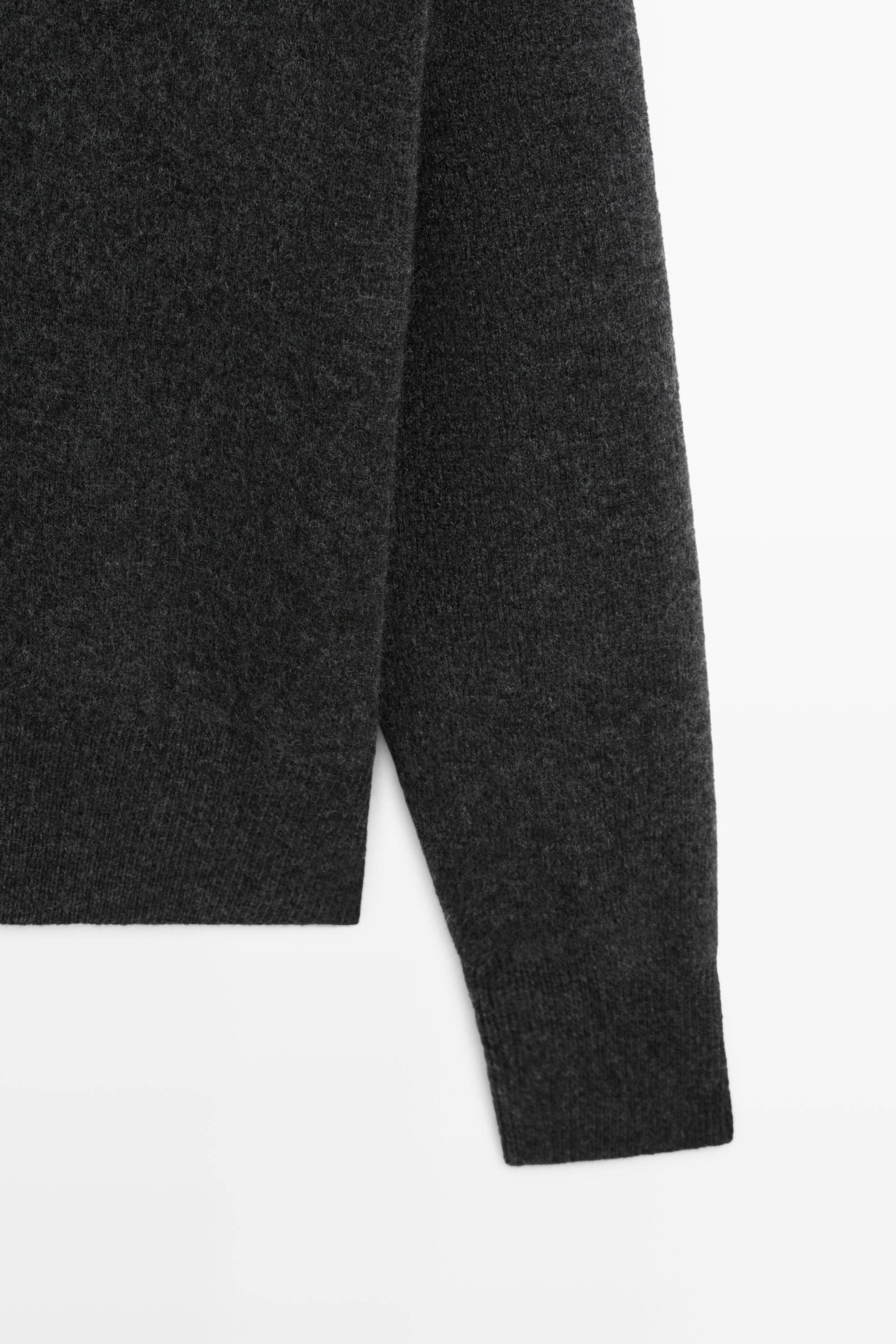 Wide collar zip-up knit sweater - ANTHRACITE GREY