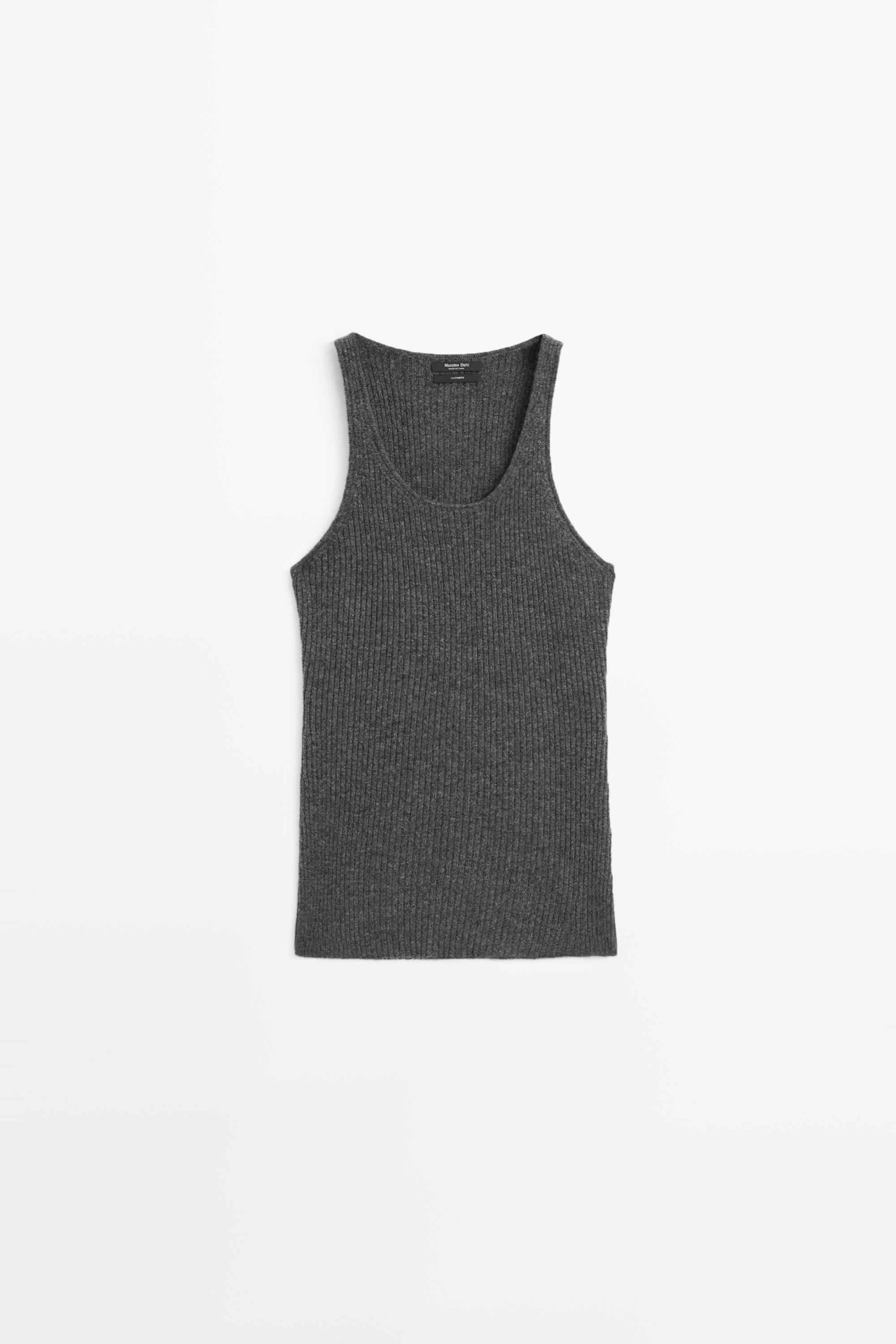 100% cashmere ribbed knit top - ANTHRACITE GREY