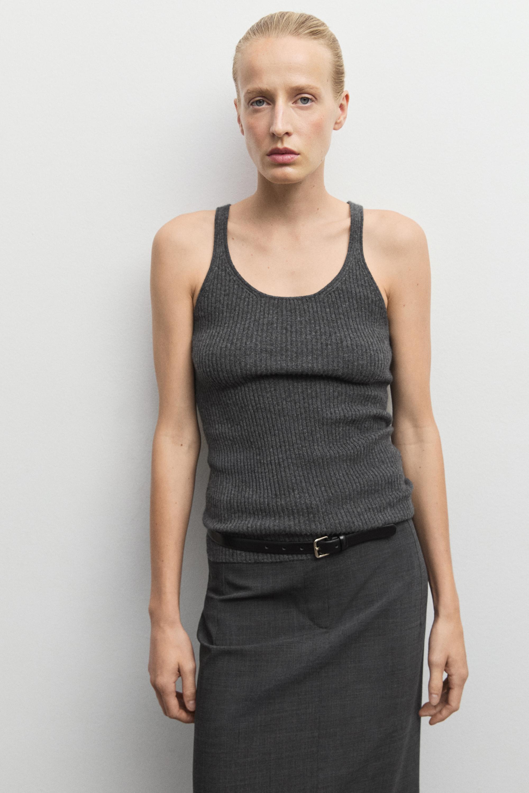 100% cashmere ribbed knit top - ANTHRACITE GREY
