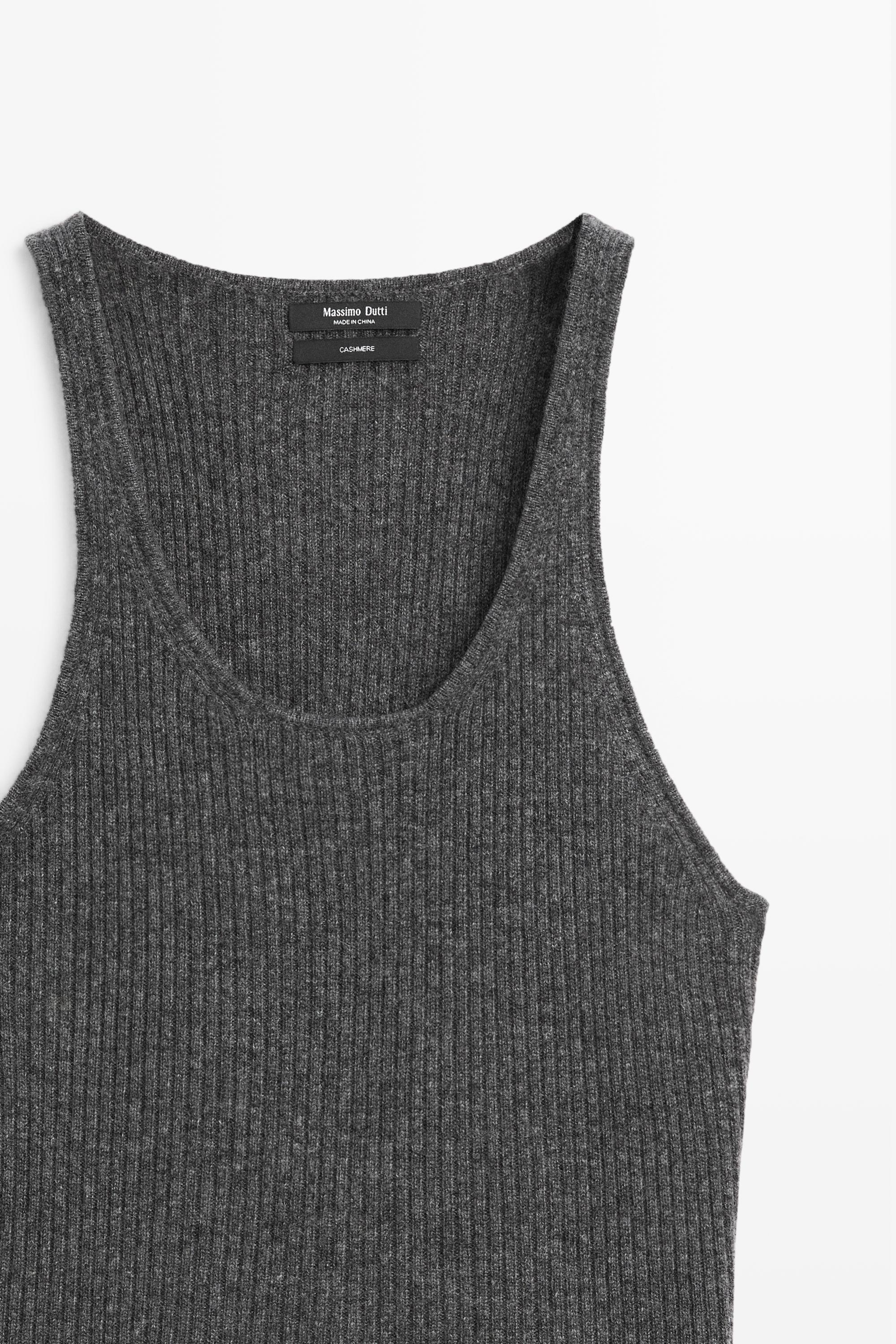 100% cashmere ribbed knit top - ANTHRACITE GREY