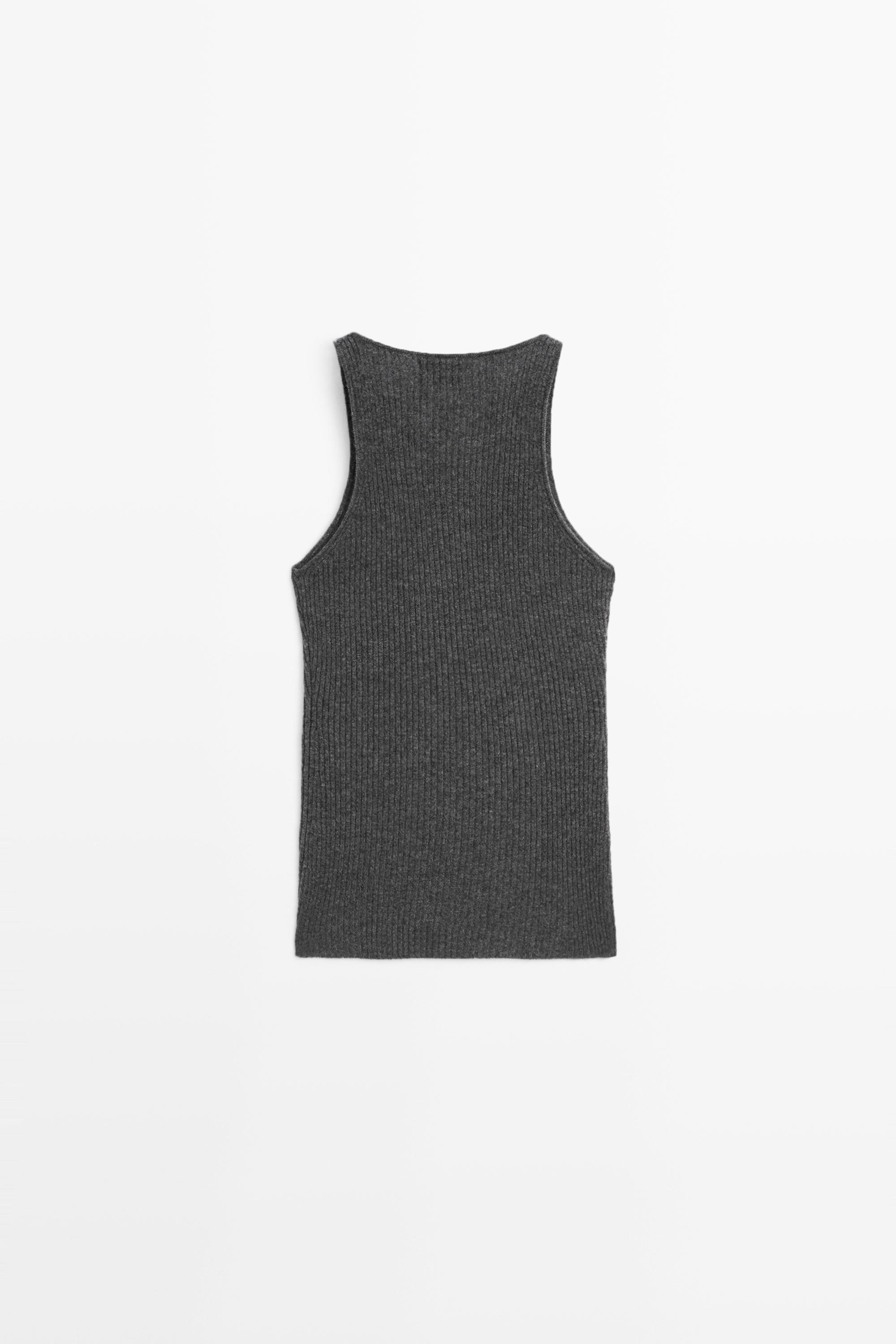 100% cashmere ribbed knit top - ANTHRACITE GREY
