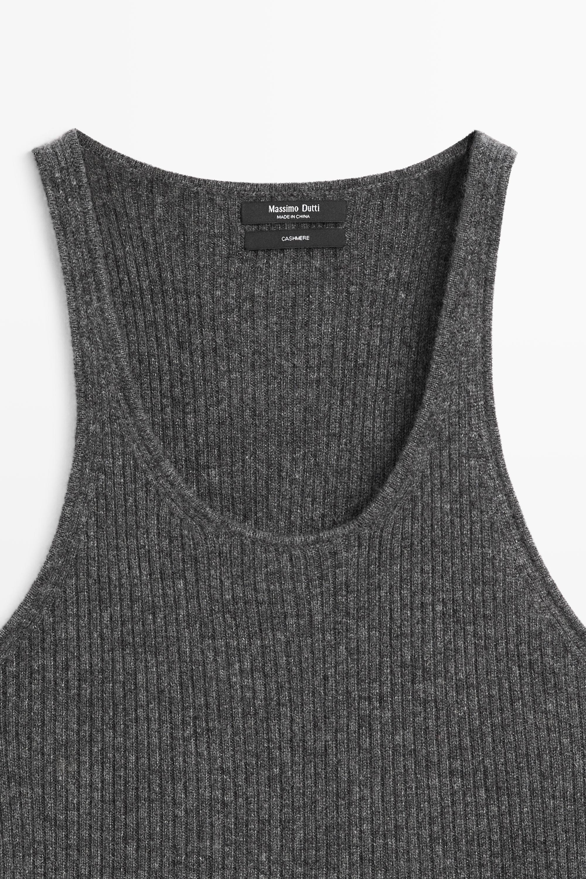 100% cashmere ribbed knit top - ANTHRACITE GREY