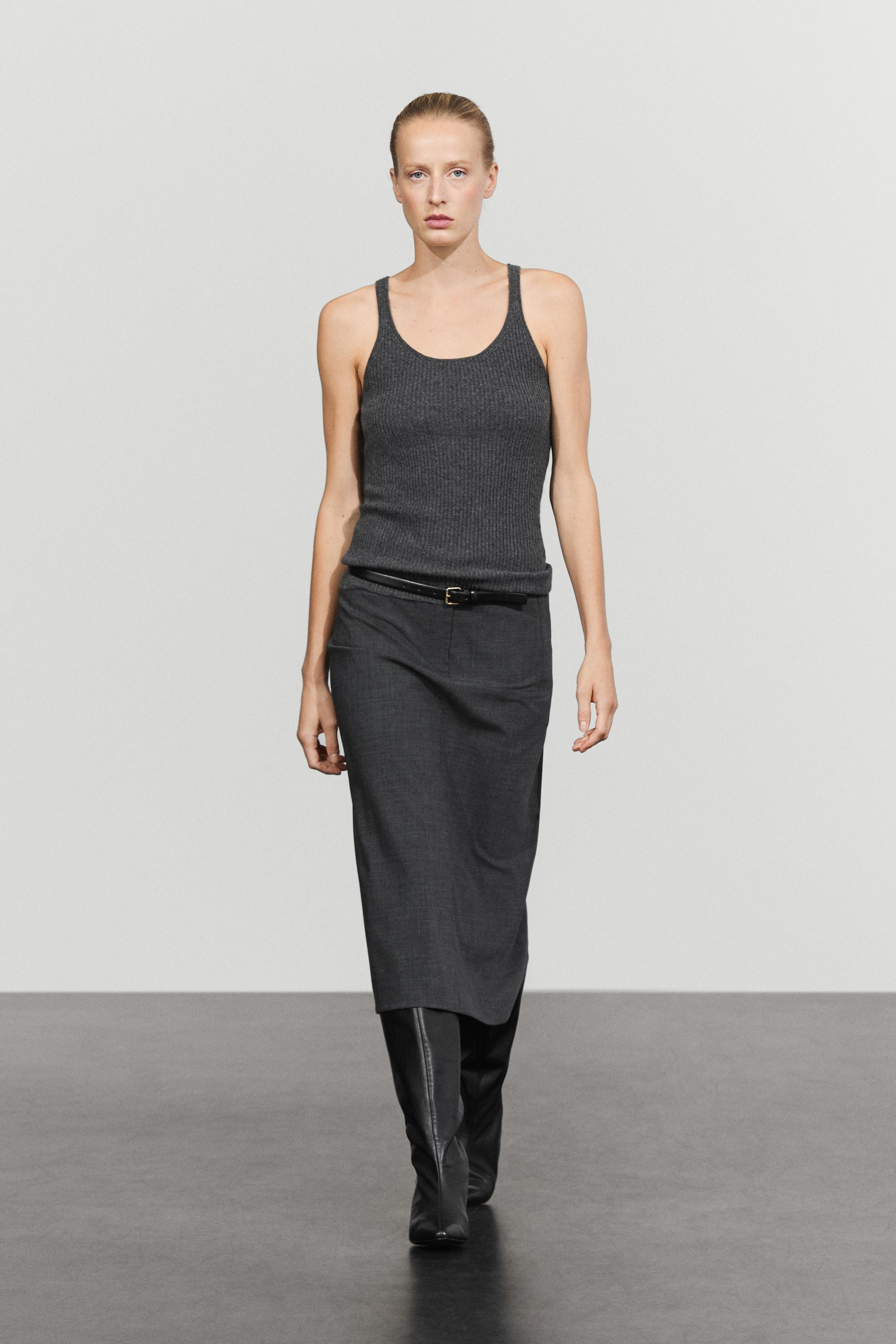 100% cashmere ribbed knit top - ANTHRACITE GREY