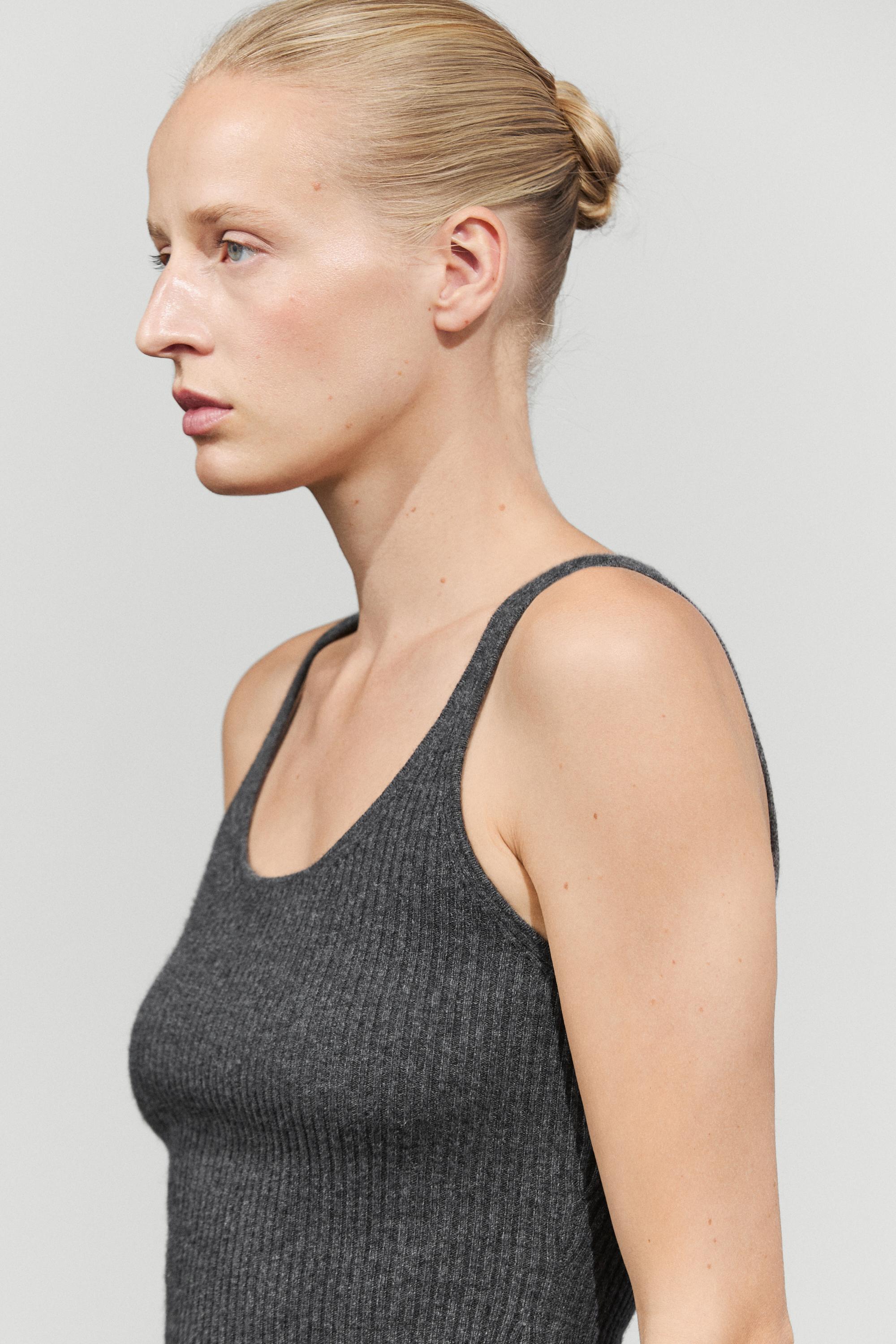 100% cashmere ribbed knit top - ANTHRACITE GREY