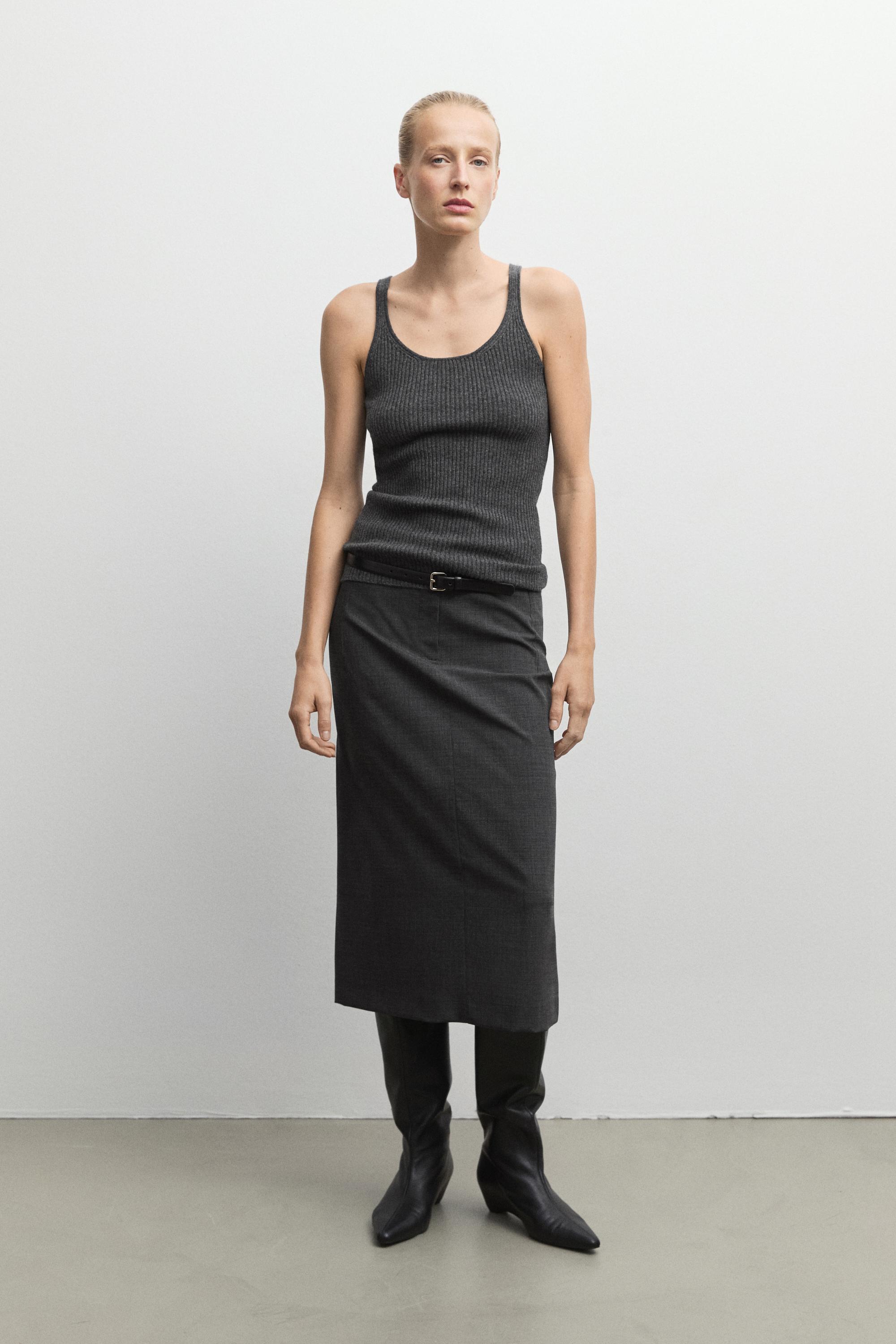 100% cashmere ribbed knit top - ANTHRACITE GREY