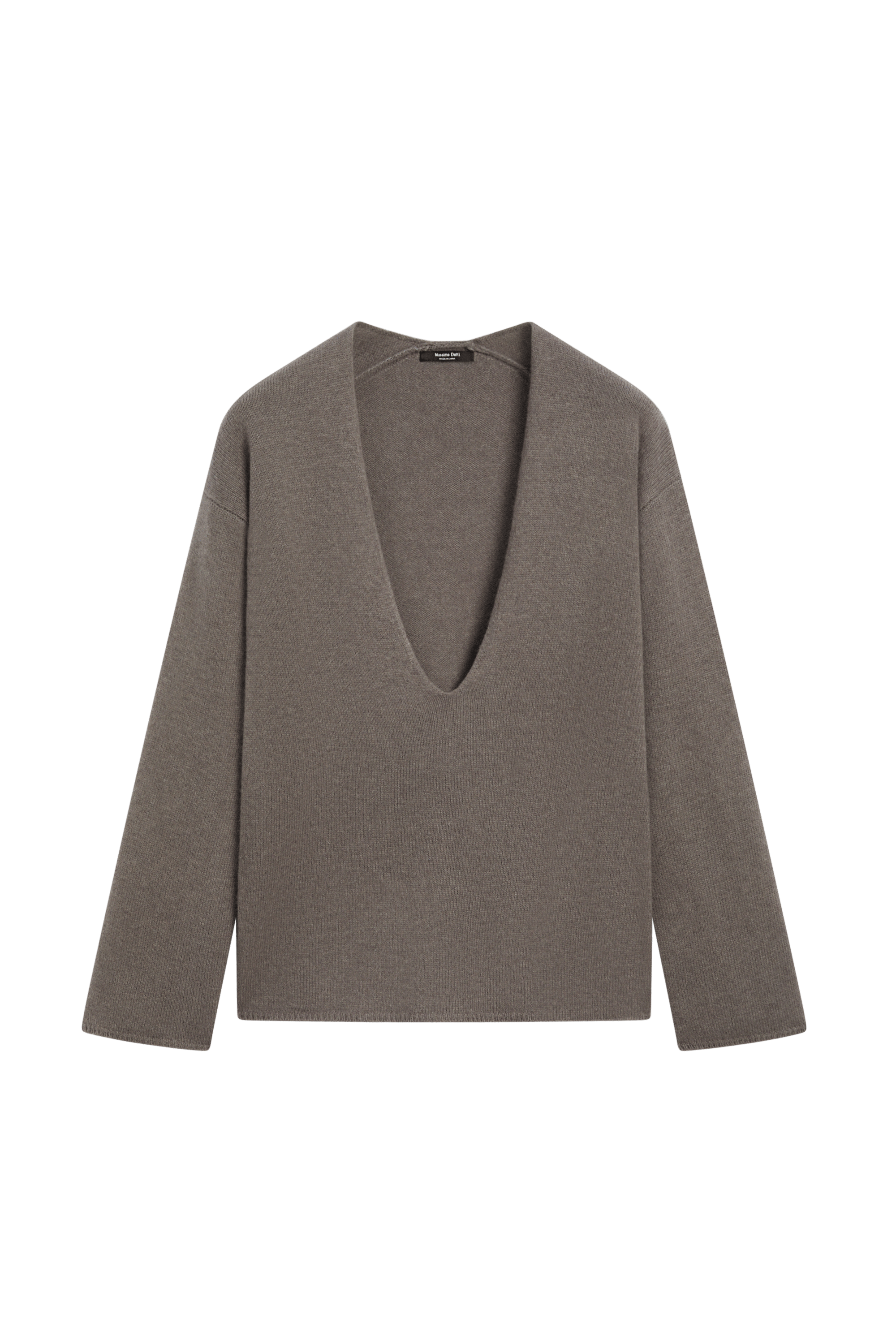 Long-line knit sweater with neckline detail - TAUPE GREY