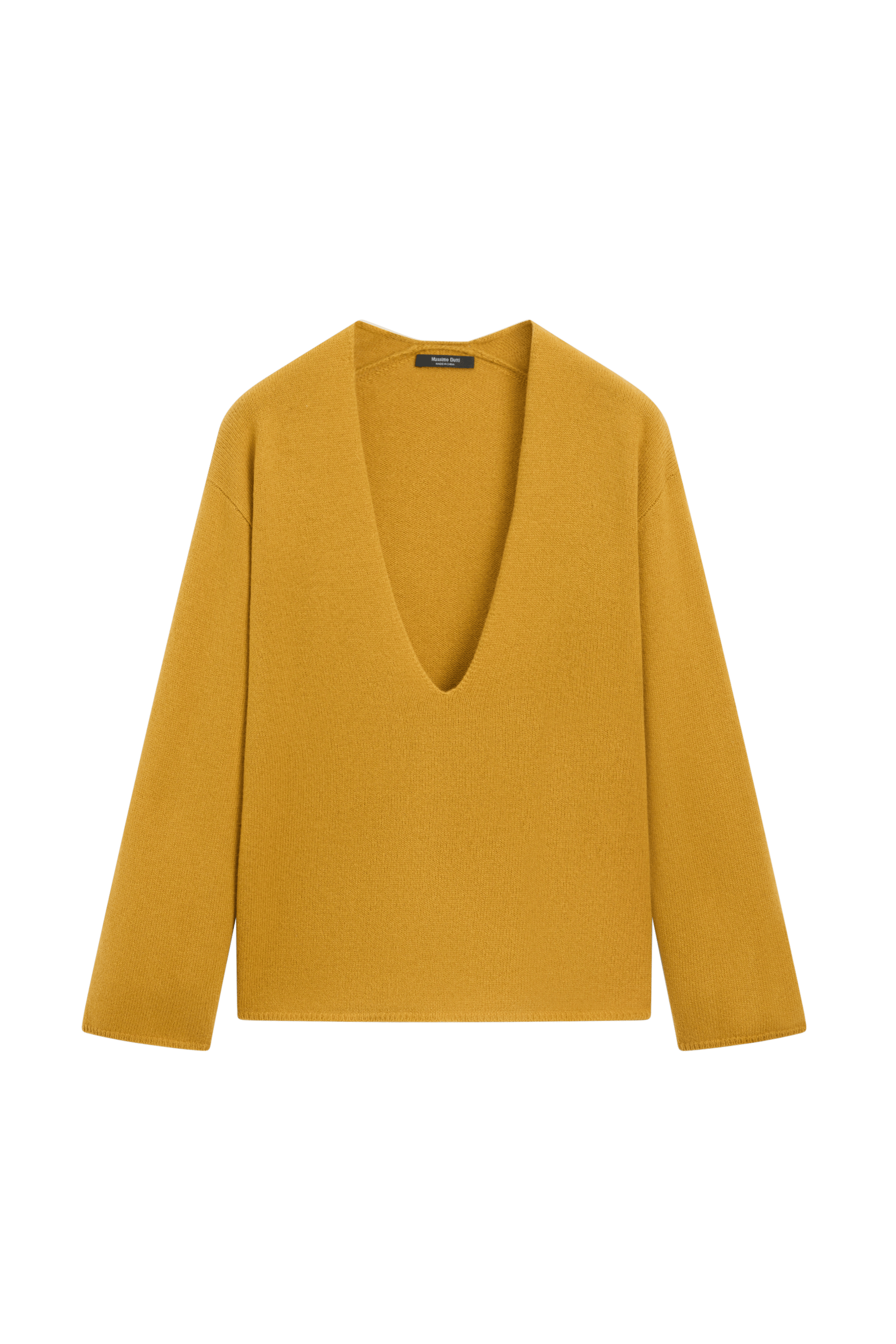 Long-line knit sweater with neckline detail - MUSTARD YELLOW