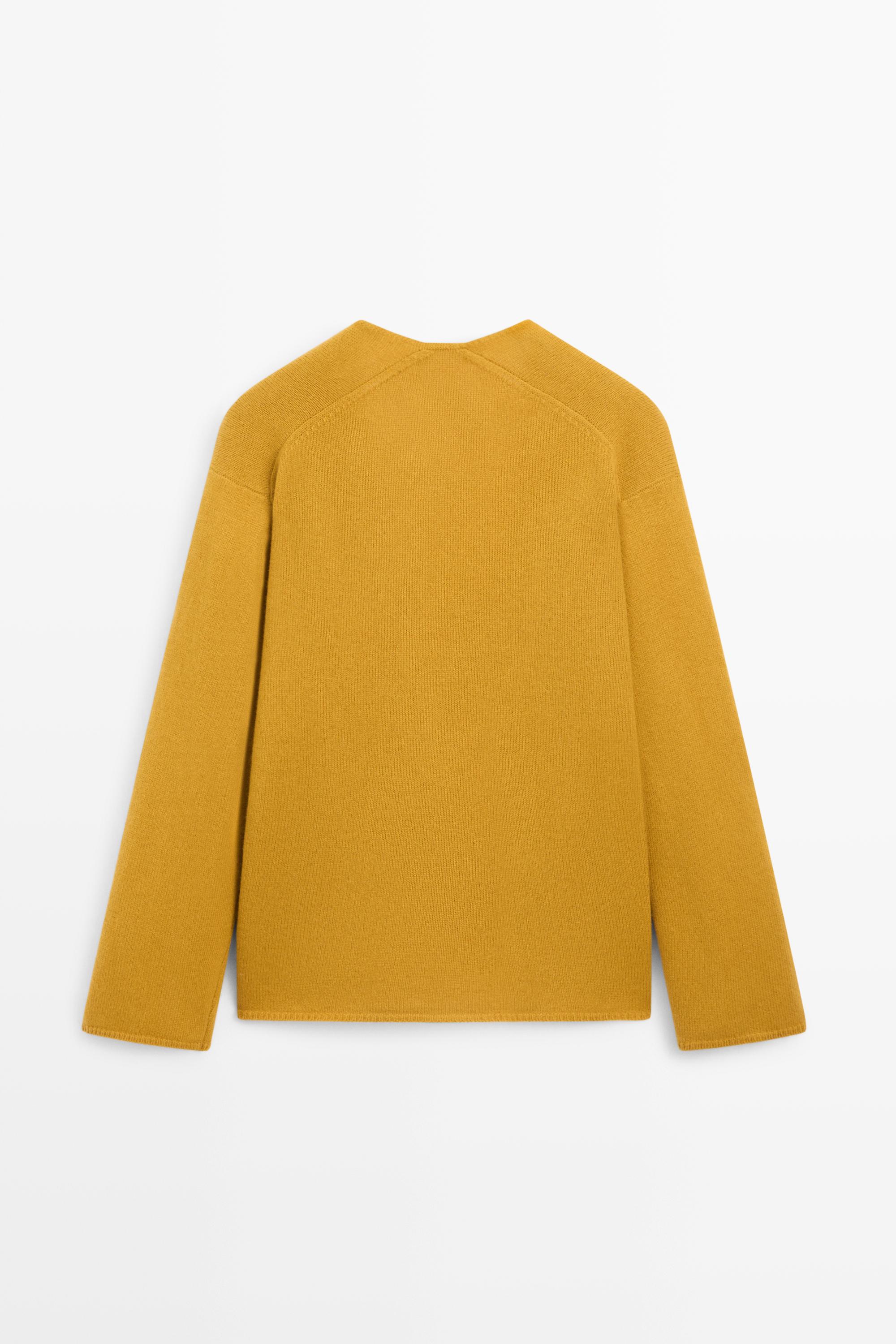 Long-line knit sweater with neckline detail - MUSTARD YELLOW