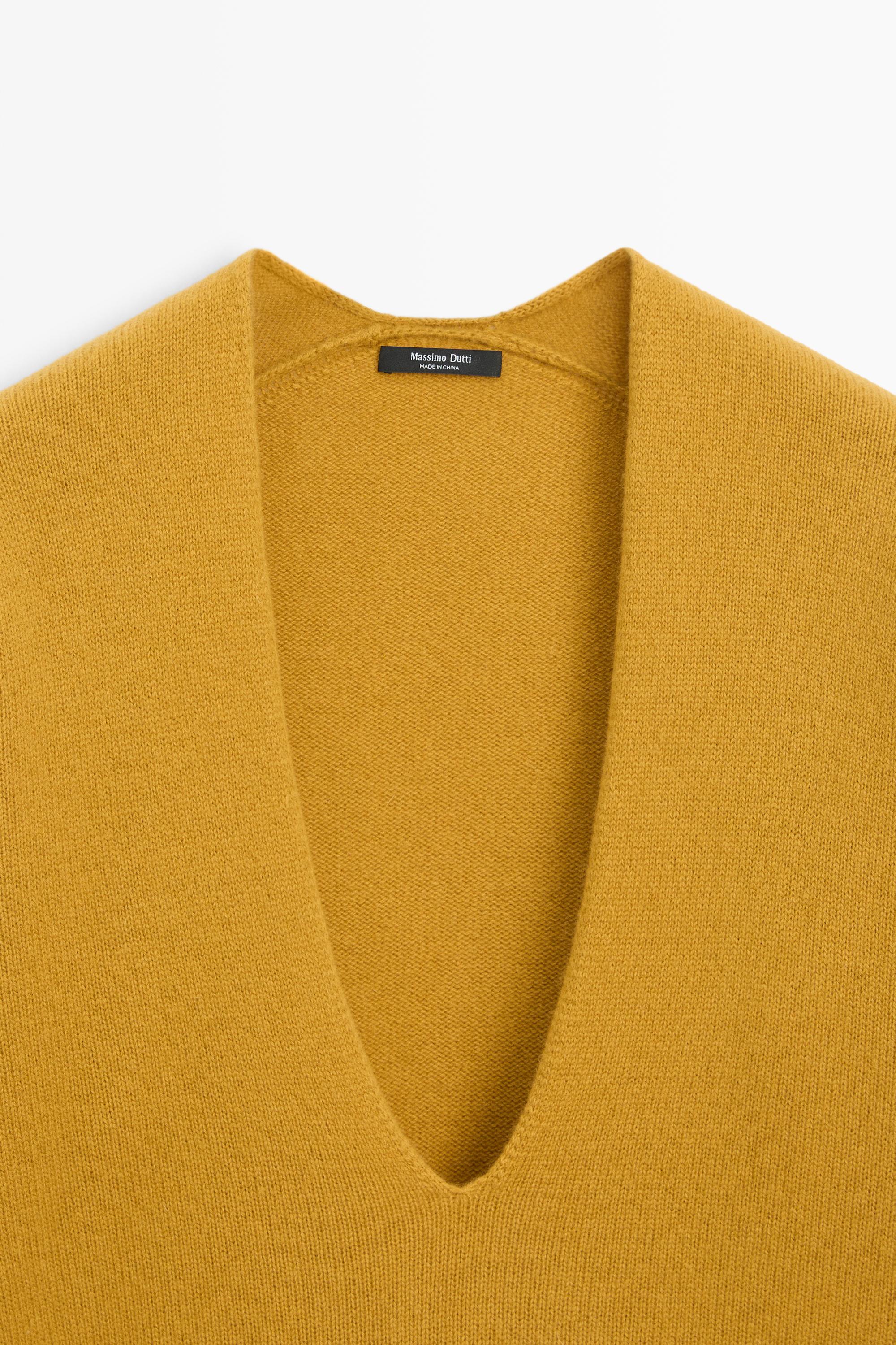 Long-line knit sweater with neckline detail - MUSTARD YELLOW
