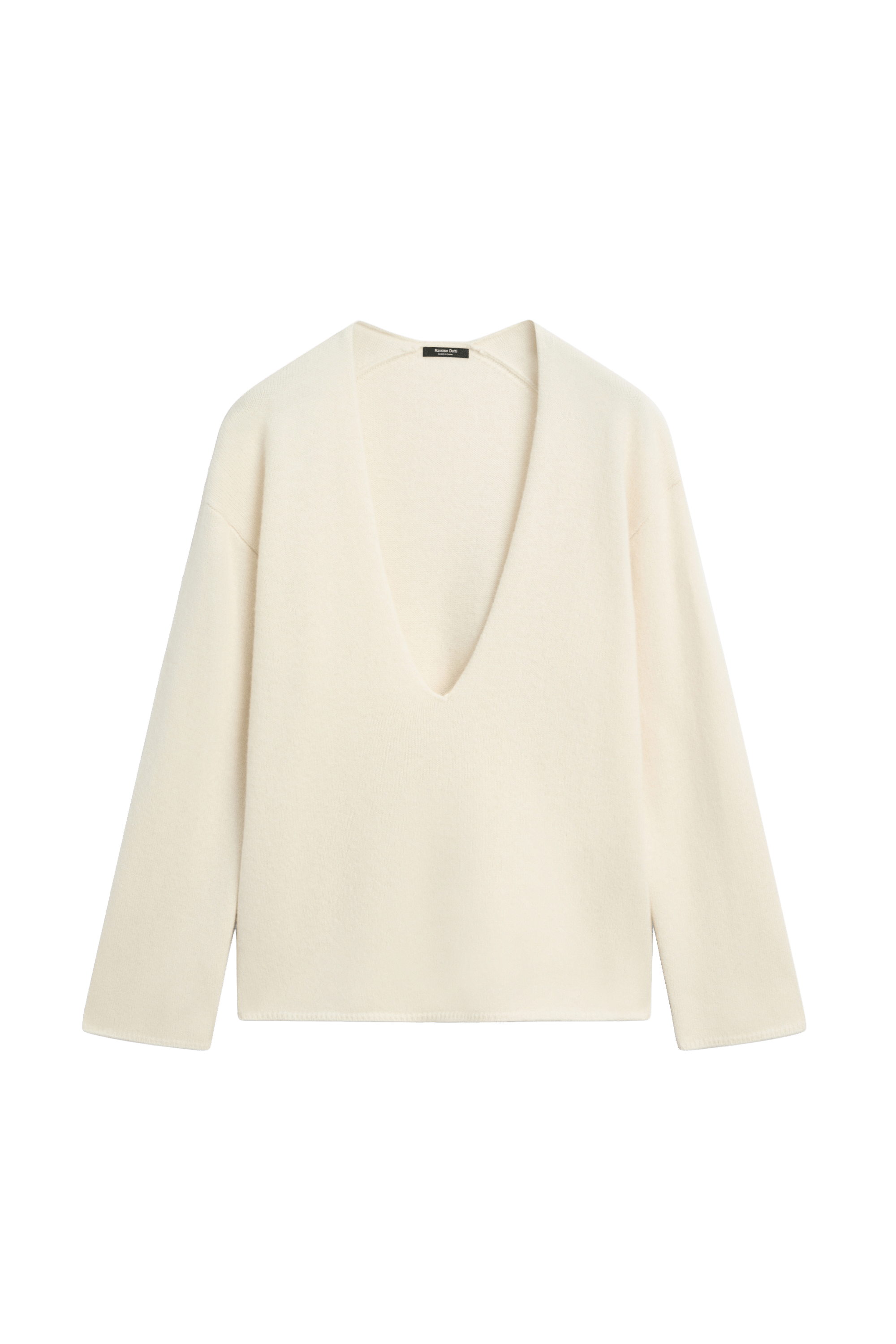 Long-line knit sweater with neckline detail - OCHRE MARL