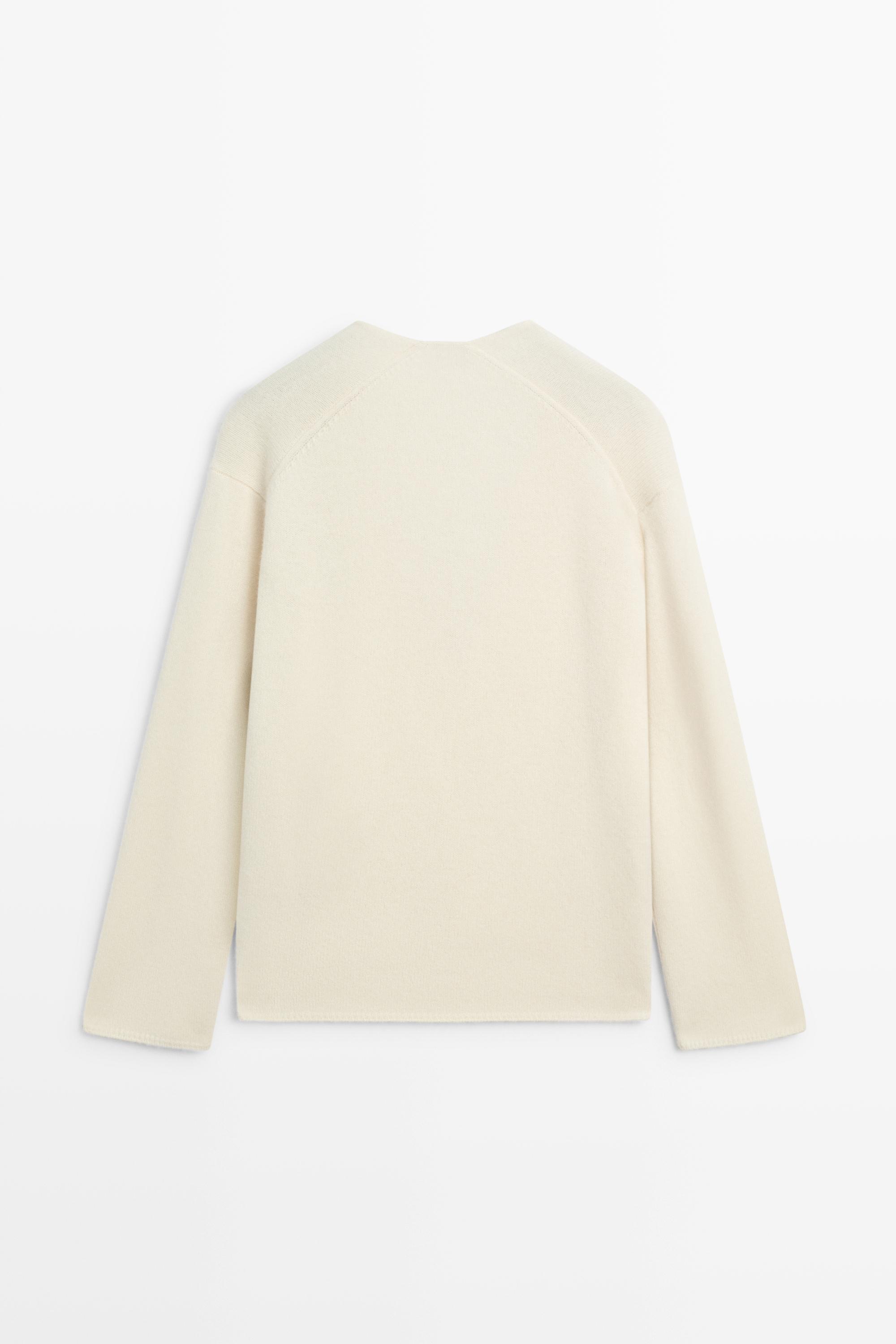 Long-line knit sweater with neckline detail - OCHRE MARL