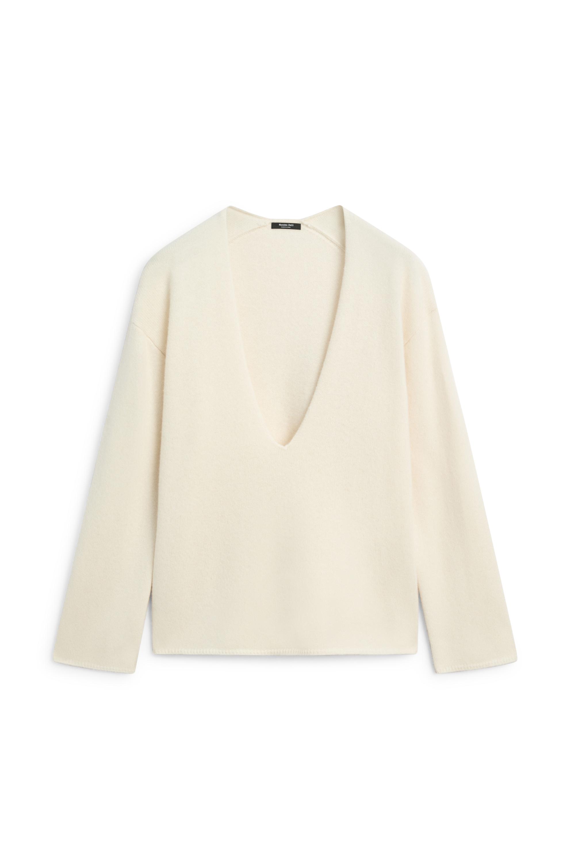 Long-line knit sweater with neckline detail - OCHRE MARL