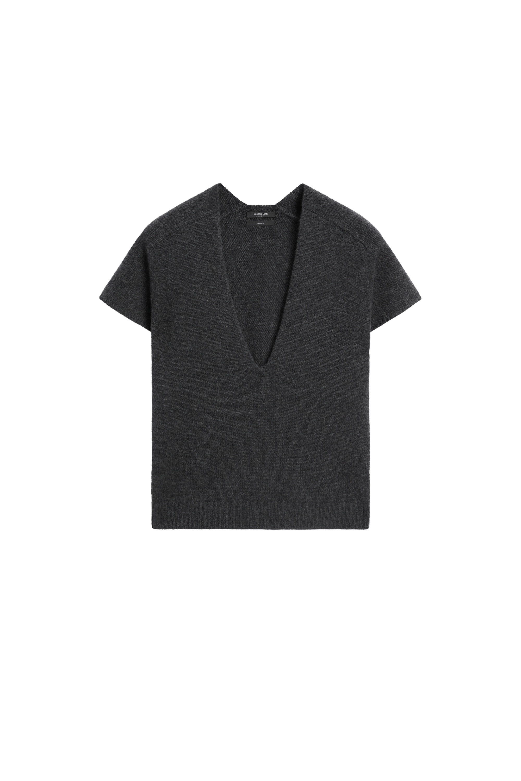 100% cashmere knit short sleeve sweater - ANTHRACITE GREY
