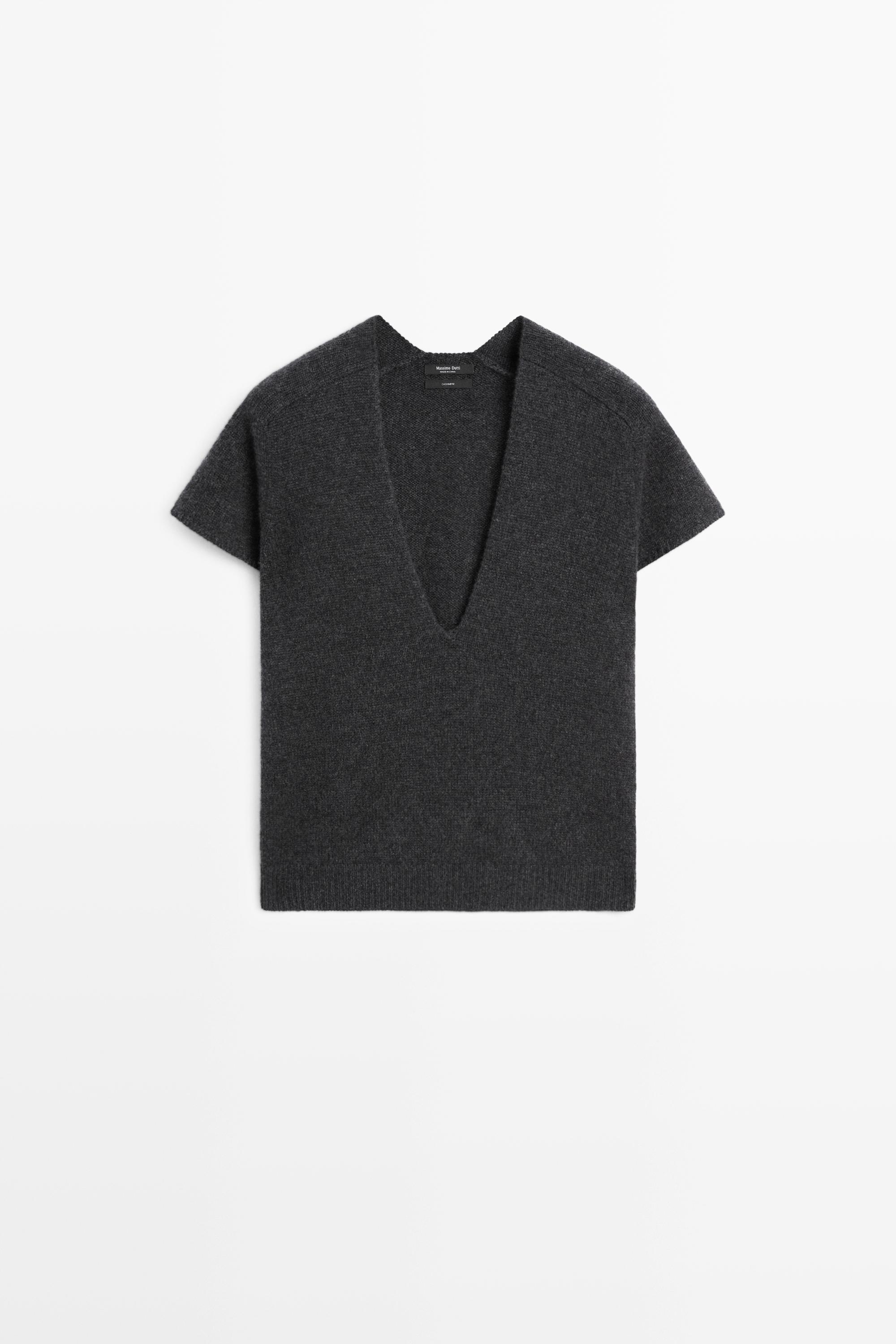 100% cashmere knit short sleeve sweater - ANTHRACITE GREY