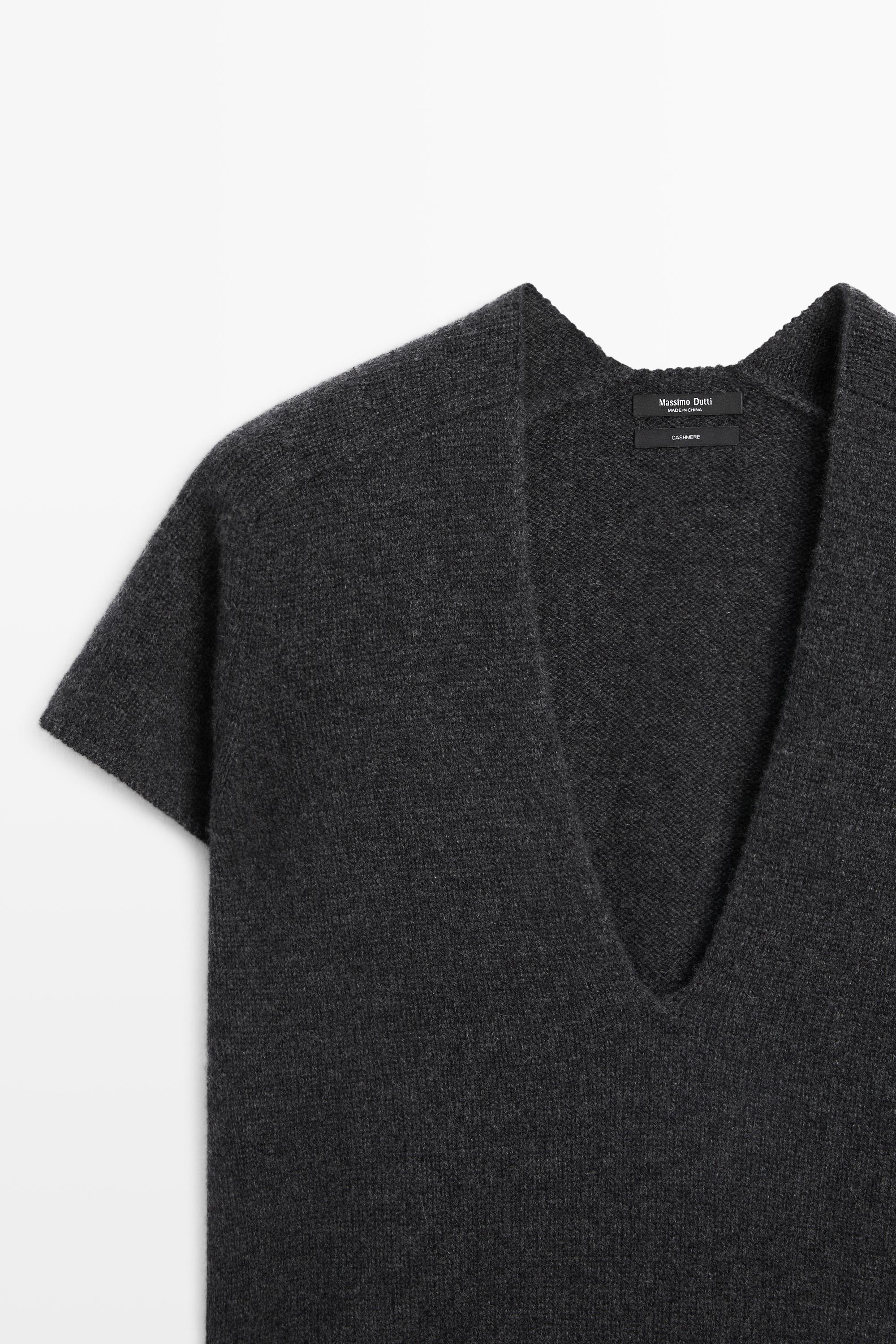 100% cashmere knit short sleeve sweater - ANTHRACITE GREY
