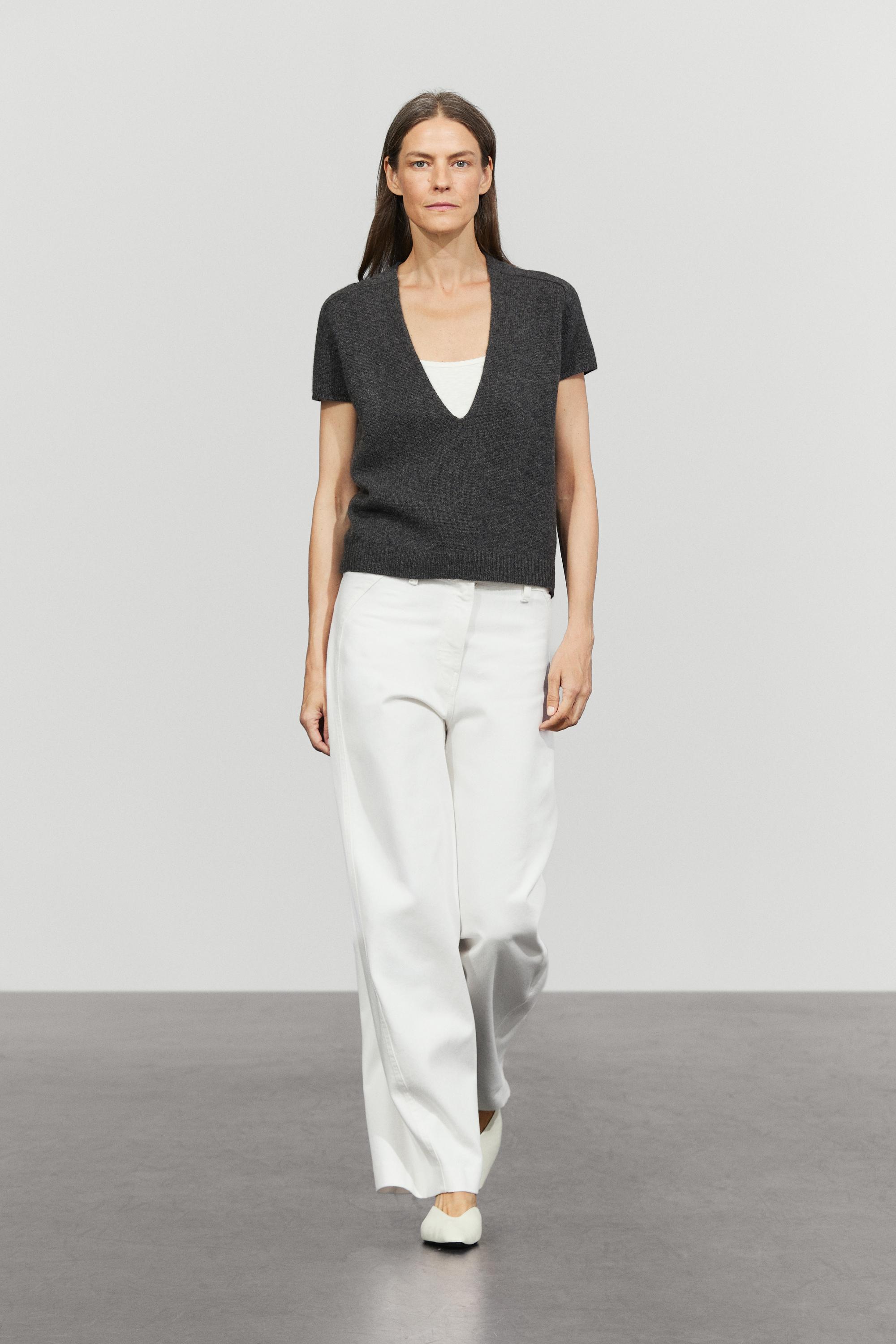 100% cashmere knit short sleeve sweater - ANTHRACITE GREY