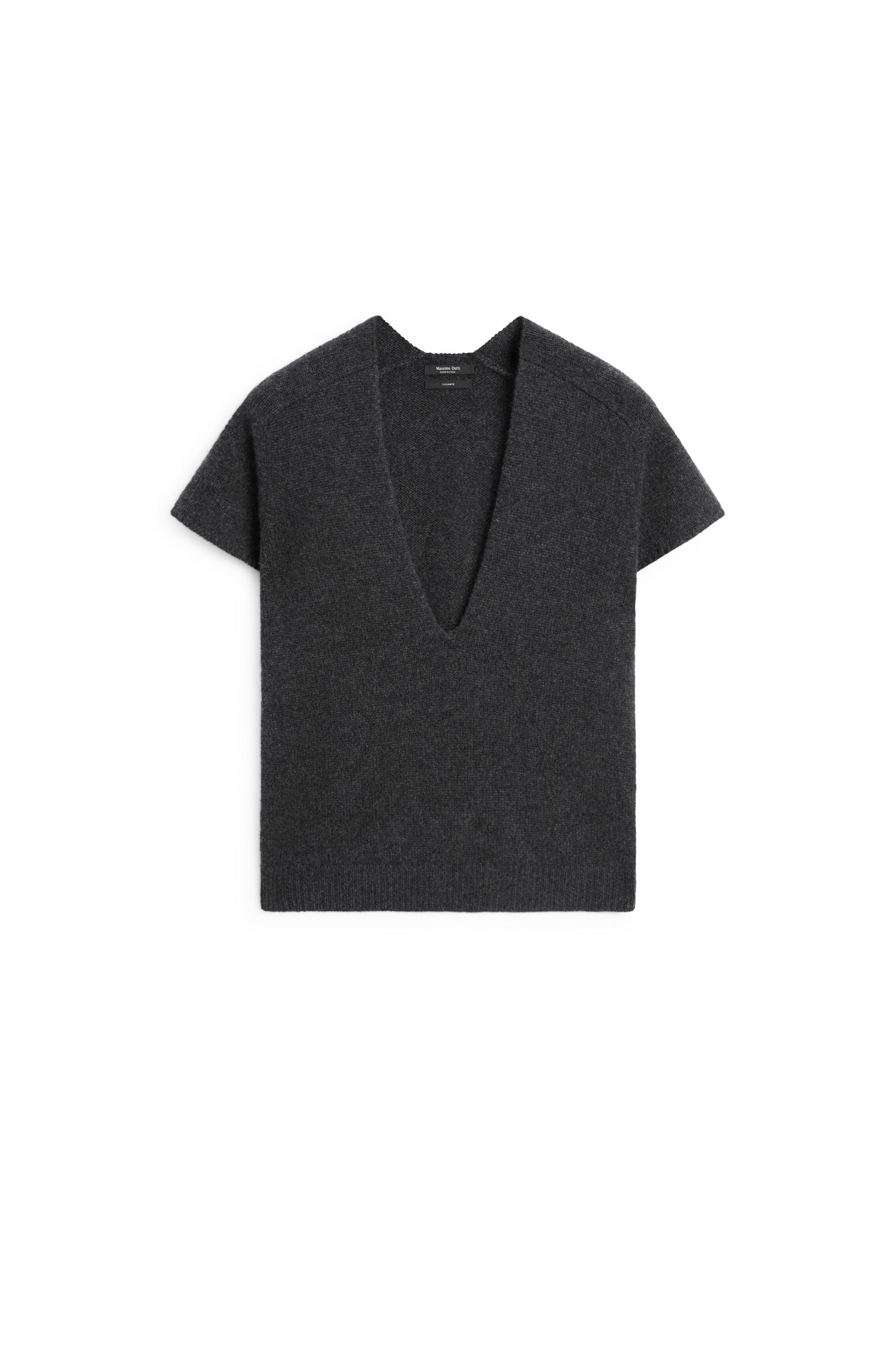 100% cashmere knit short sleeve sweater - ANTHRACITE GREY