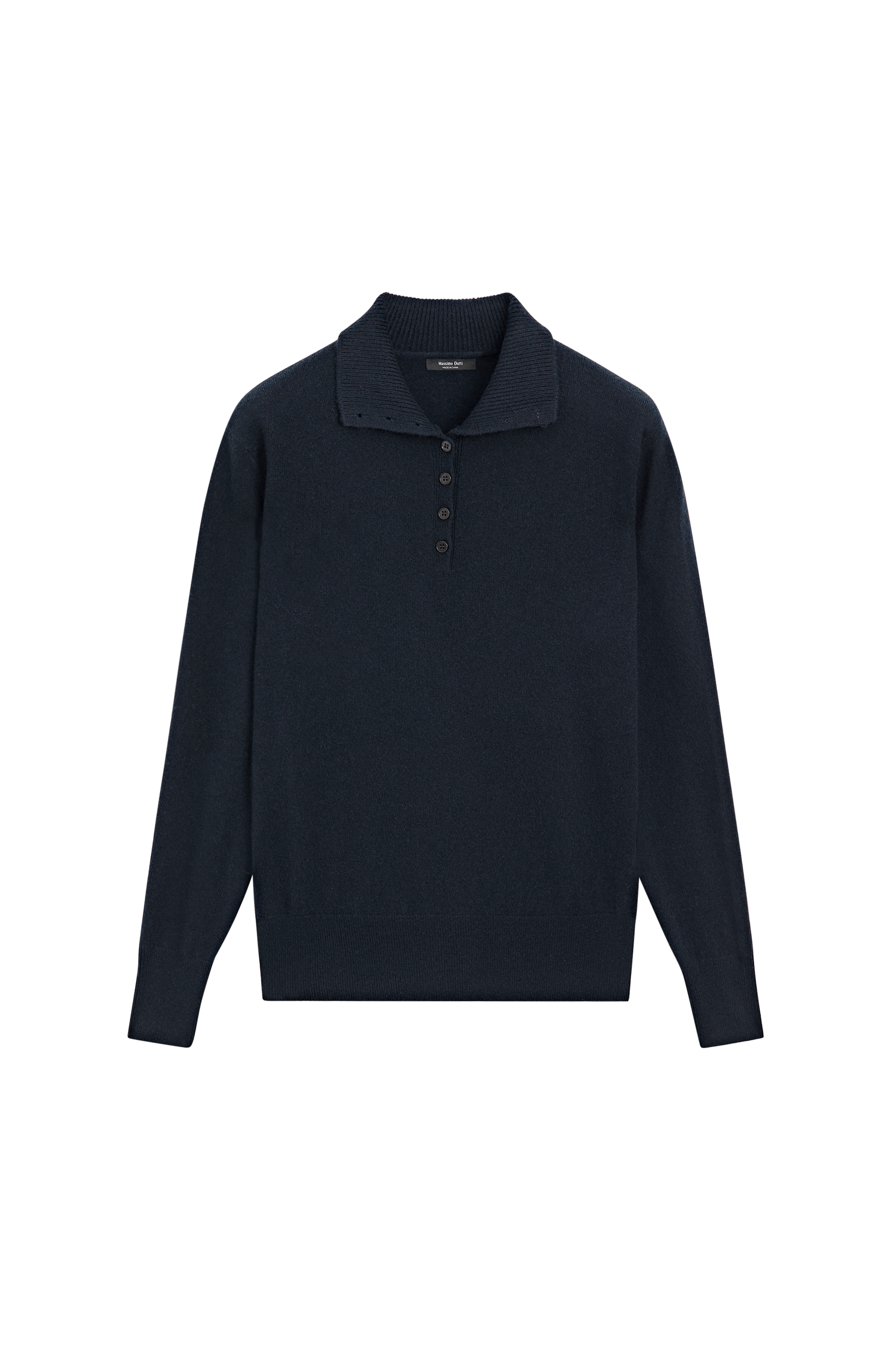 High neck knit sweater with button detail - NAVY BLUE
