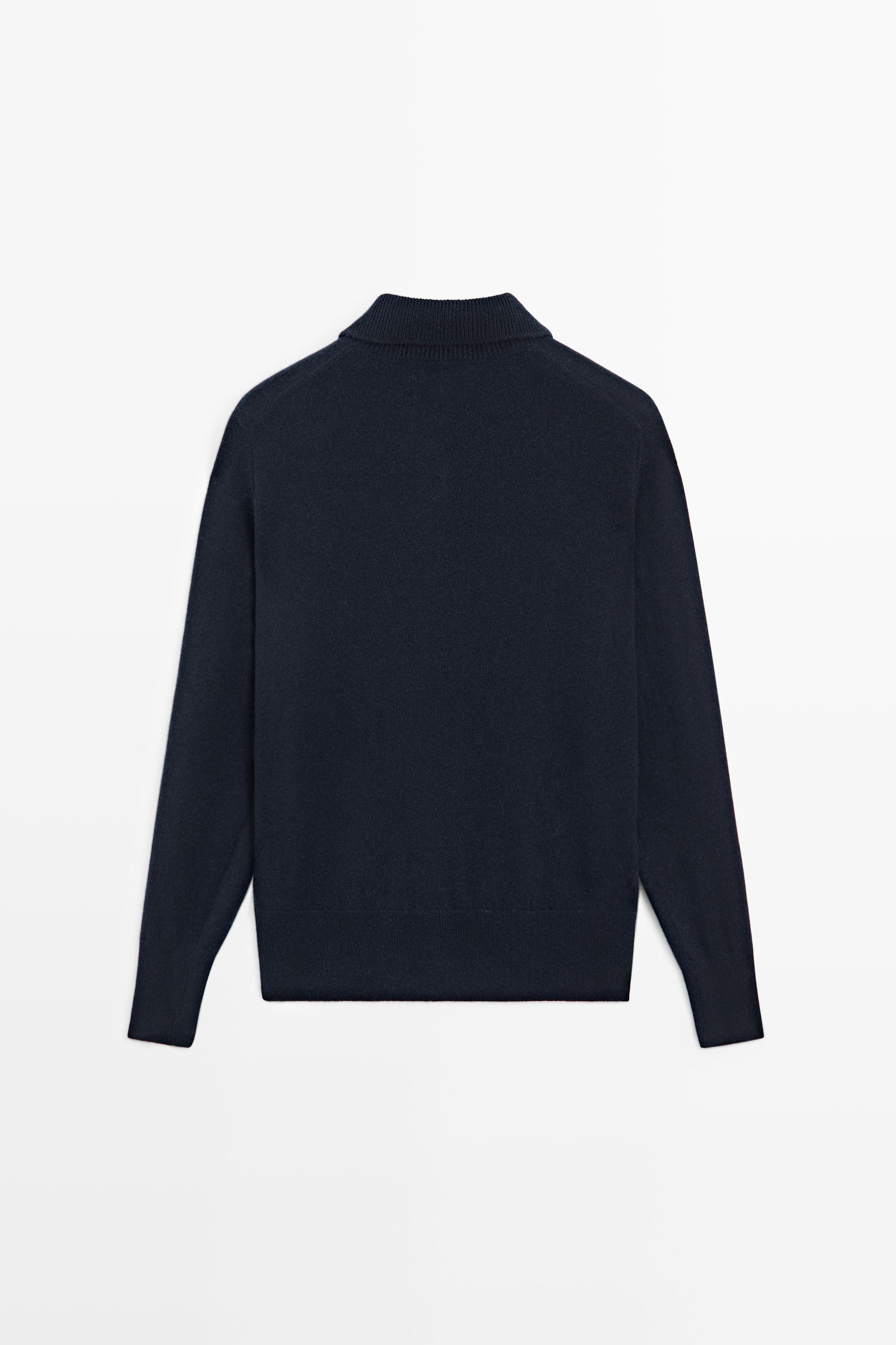 High neck knit sweater with button detail - NAVY BLUE