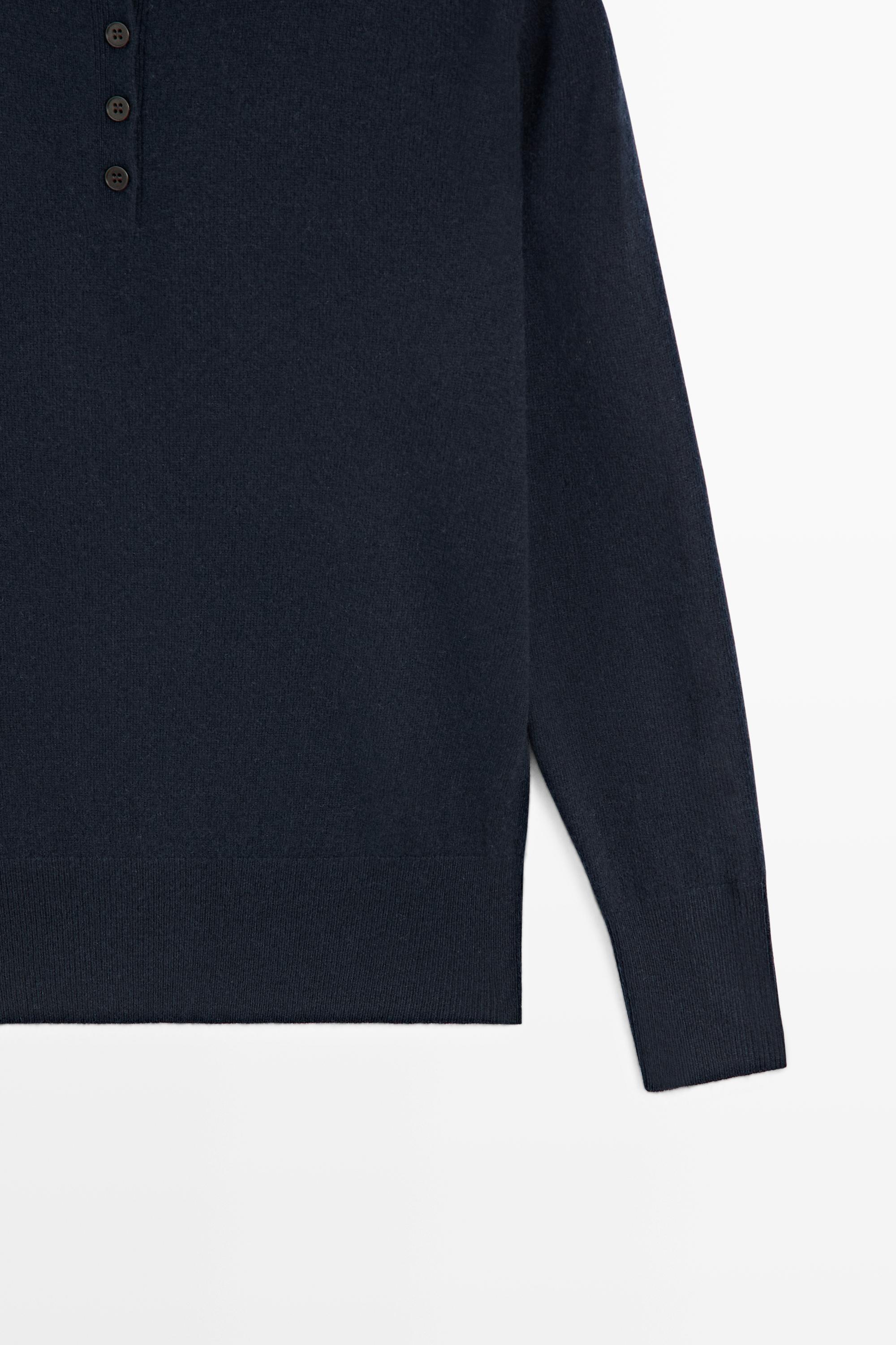 High neck knit sweater with button detail - NAVY BLUE