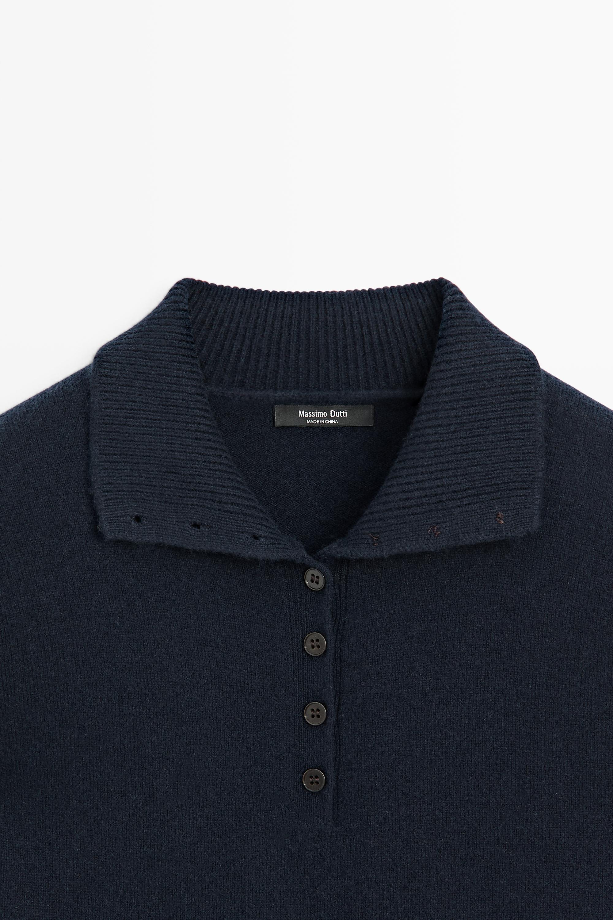 High neck knit sweater with button detail - NAVY BLUE