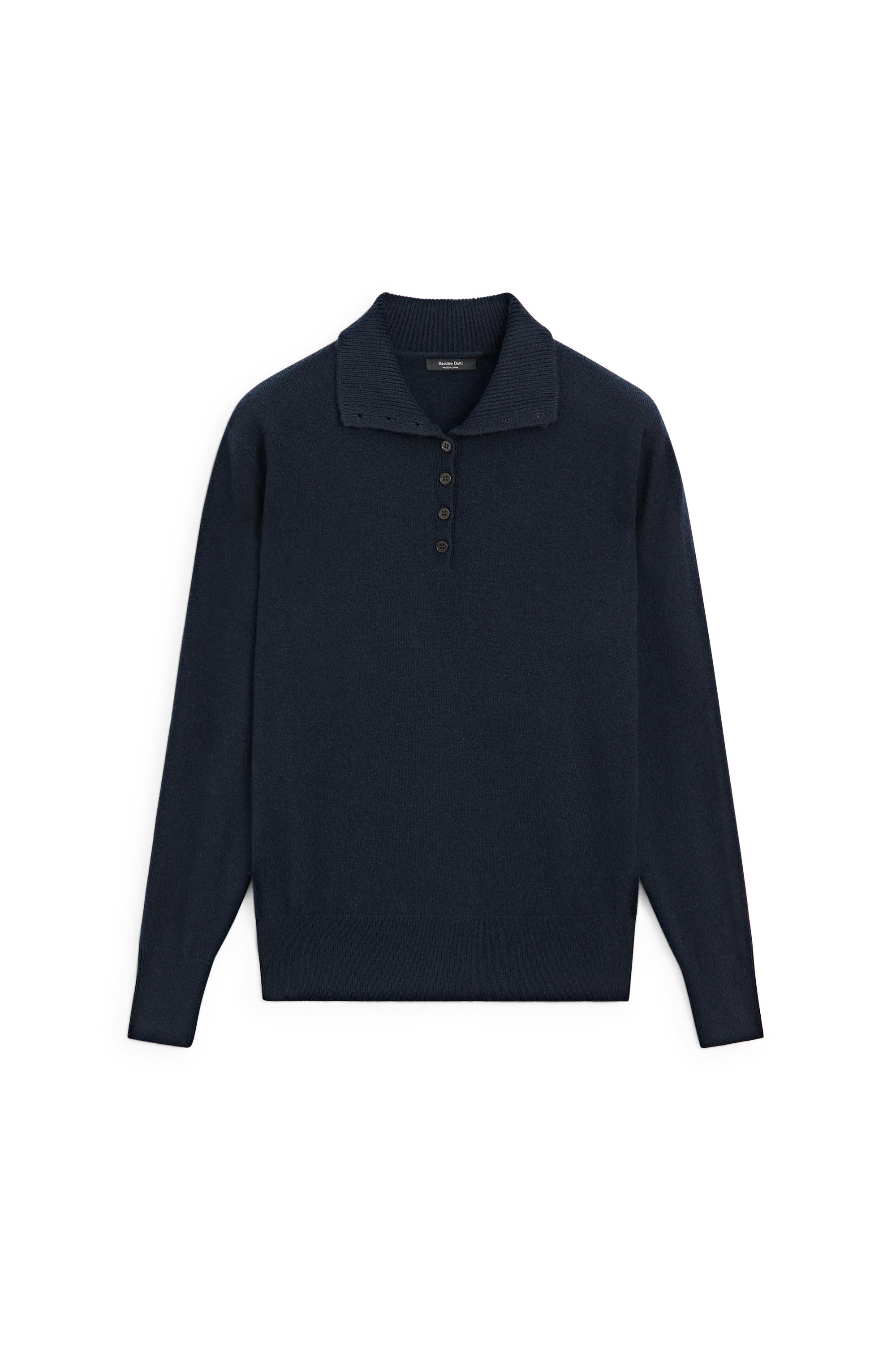 High neck knit sweater with button detail - NAVY BLUE